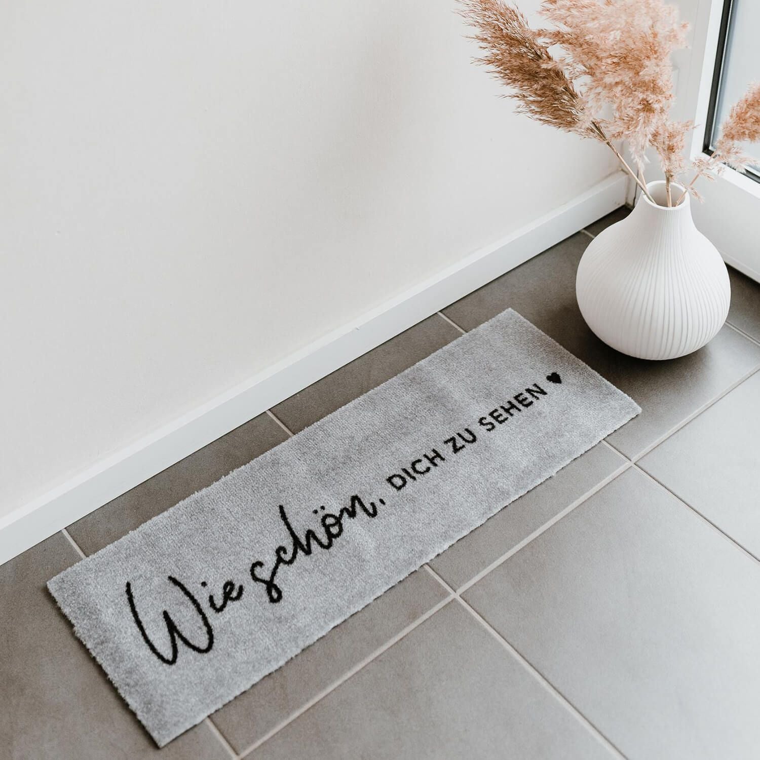 Fußmatte schmal waschbar "Wie Schön" - 75x25 cm (Grau)