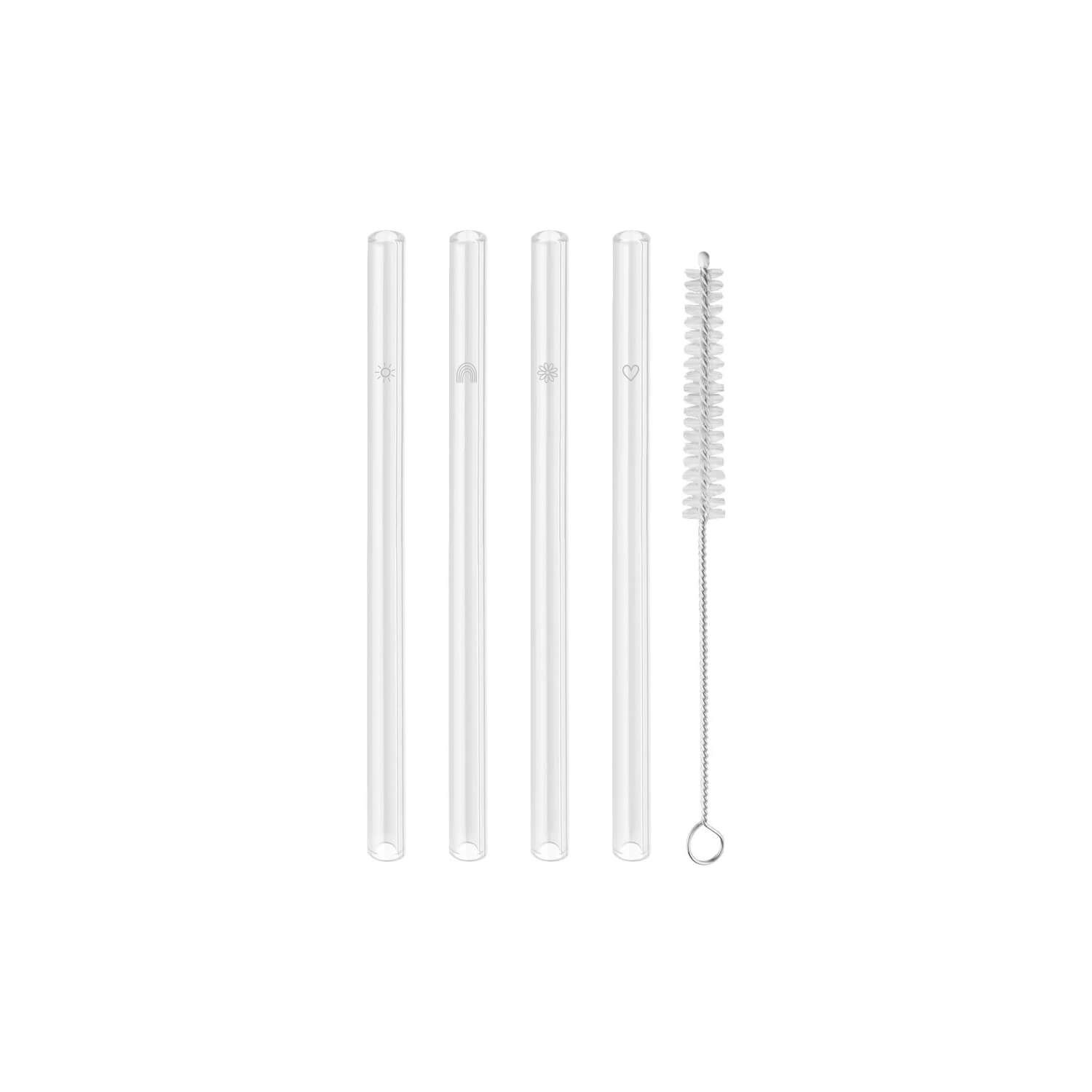 Glas-Strohhalme "Sommer" im 4er-Set - 13 cm (Transparent)