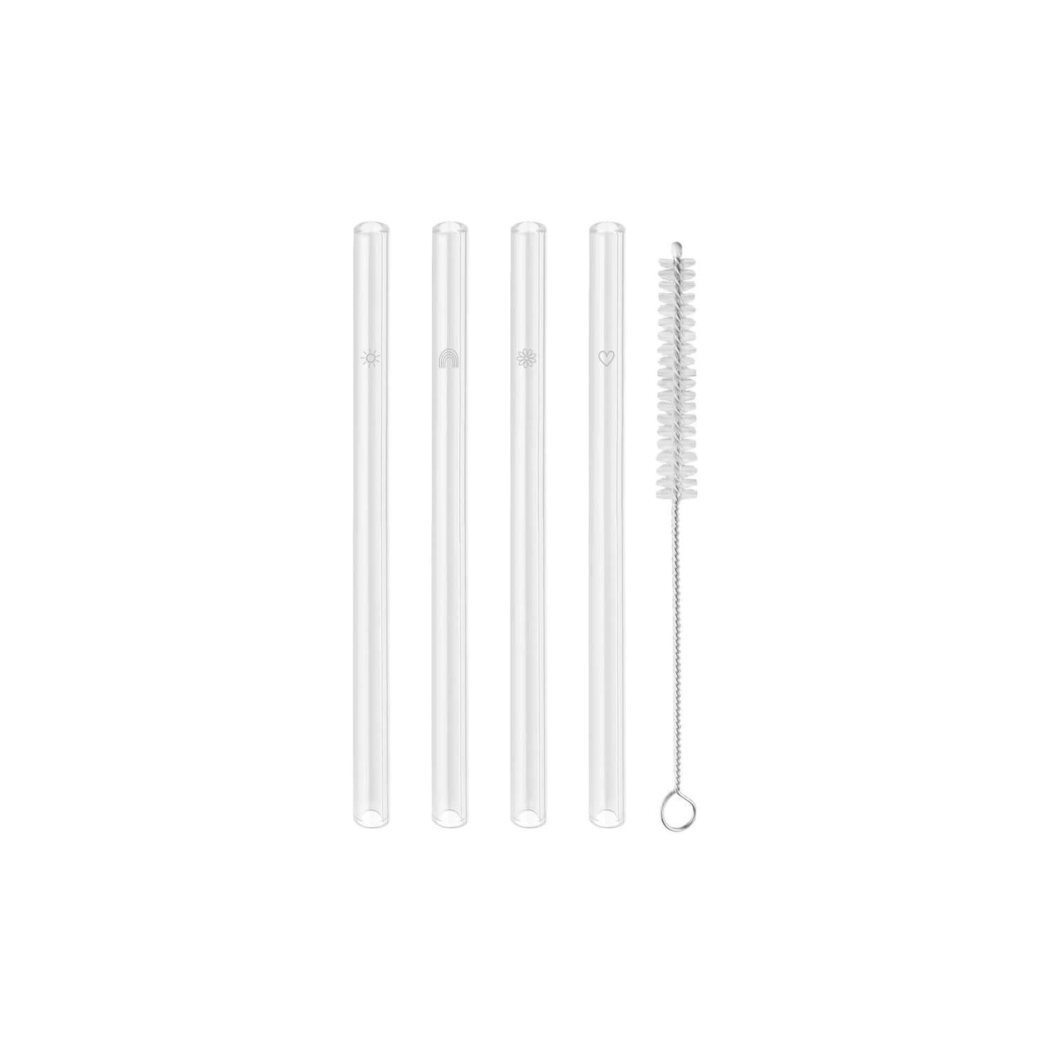 Glas-Strohhalme "Sommer" im 4er-Set - 13 cm (Transparent)