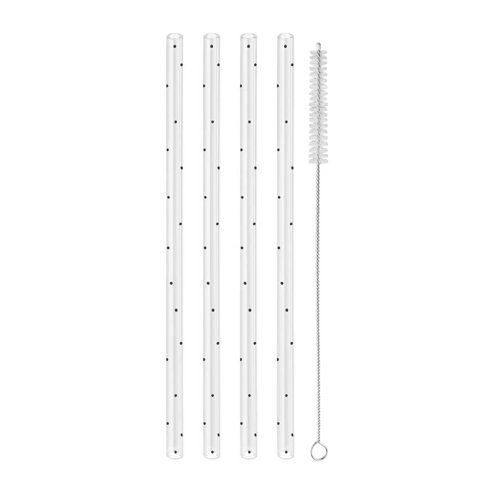 Glas-Strohhalme "Punkte" im 4er Set - 20 cm (Transparent)