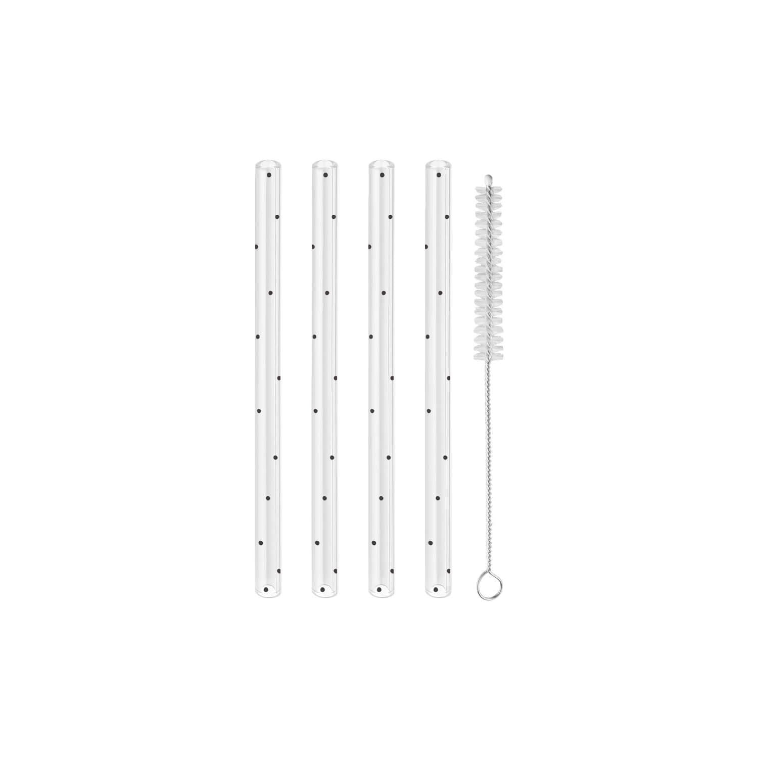 Glas-Strohhalme "Punkte" im 4er-Set - 13 cm (Transparent)