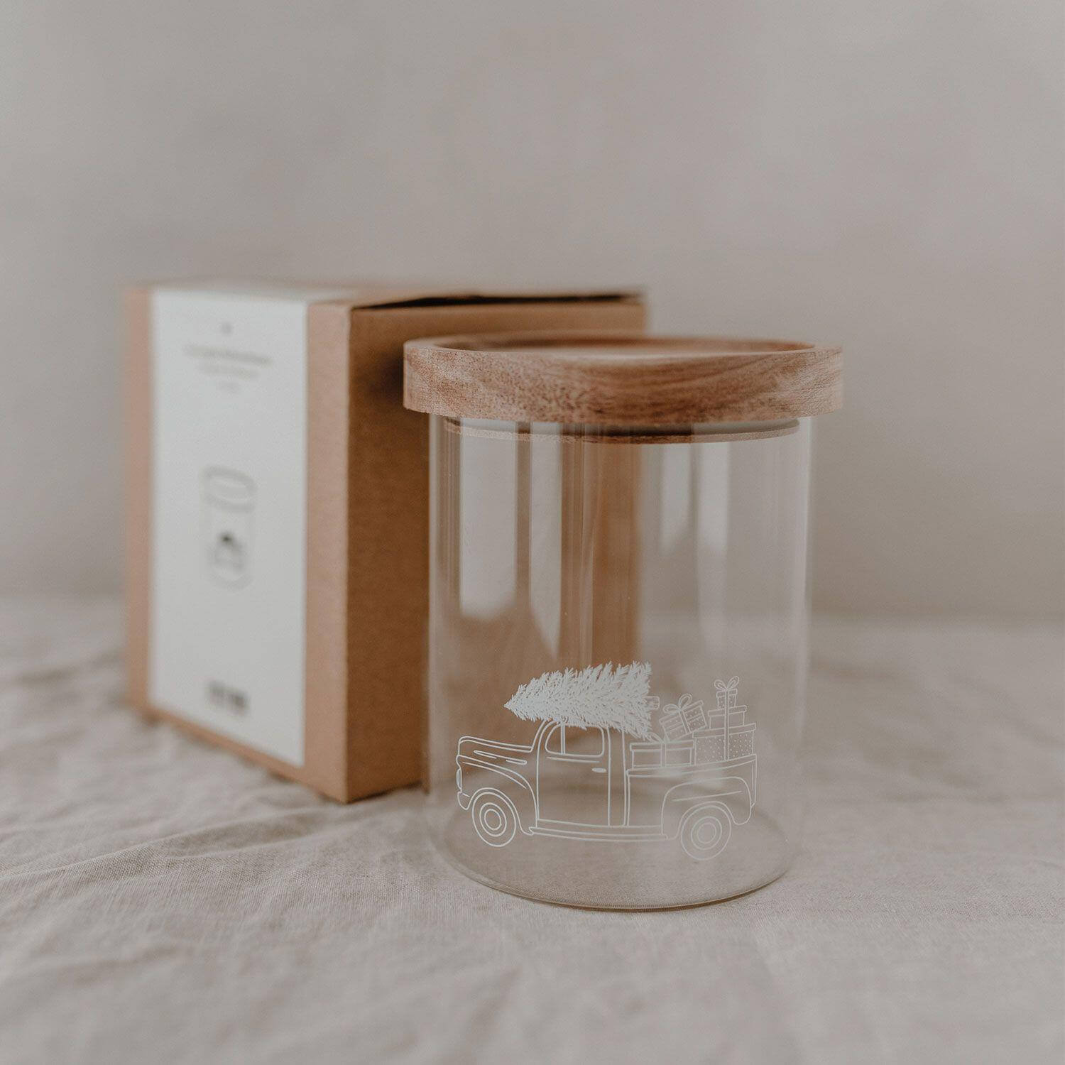 Vorratsglas "Weihnachtsauto" - 11x13 cm (Transparent/Natur)