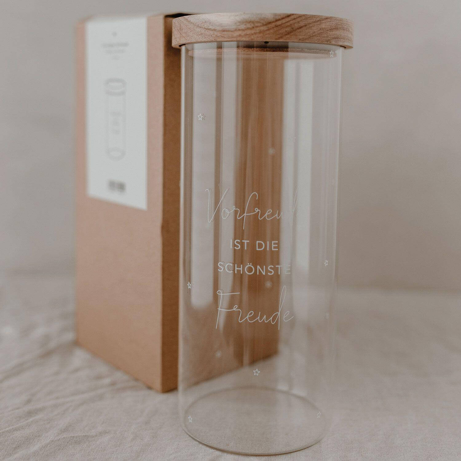 Vorratsglas "Vorfreude" - 11x25 cm (Transparent/Natur)