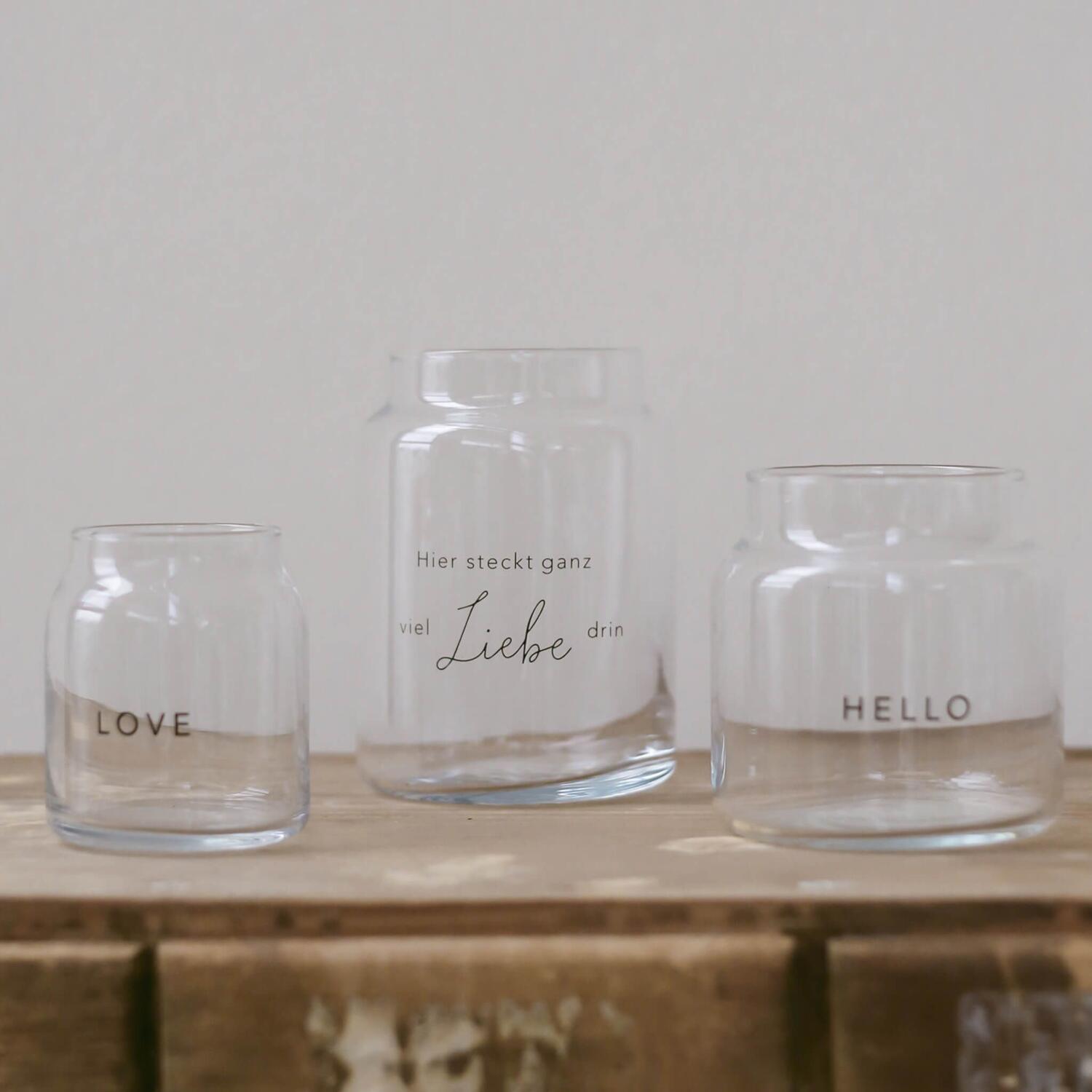 Vase aus Glas "Love" - klein (Transparent)