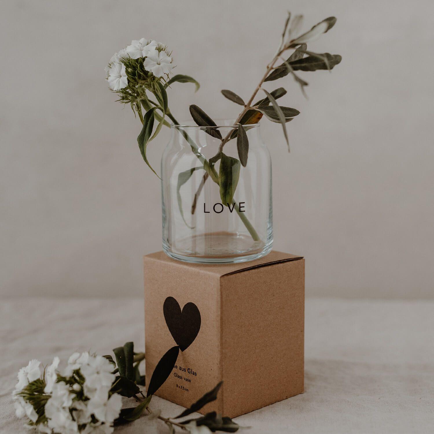 Vase aus Glas "Love" - klein (Transparent)