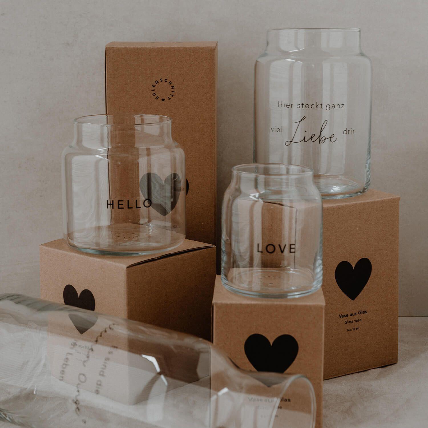 Vase aus Glas "Love" - klein (Transparent)