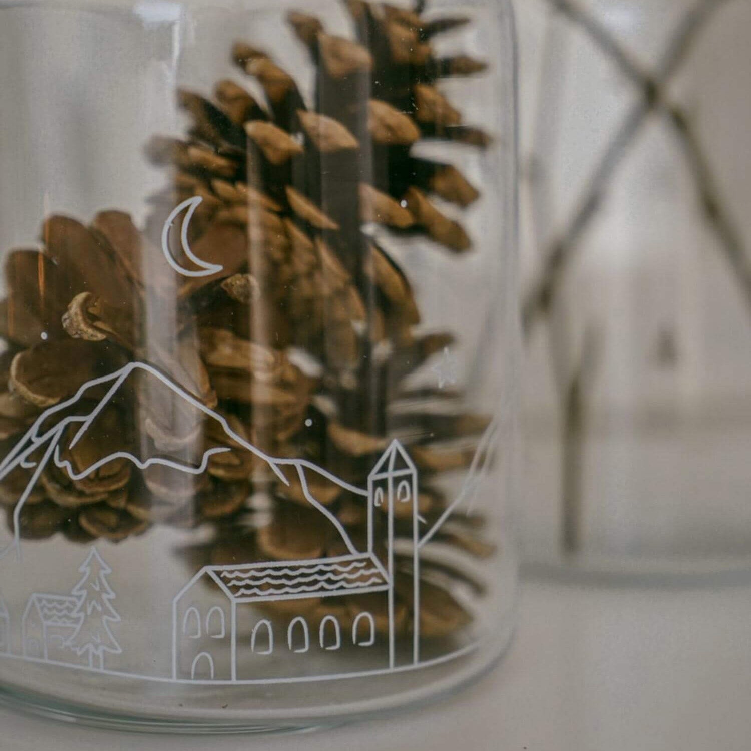 Vase aus Glas "Schneelandschaft" - 14x10 cm (Transparent/Weiß)