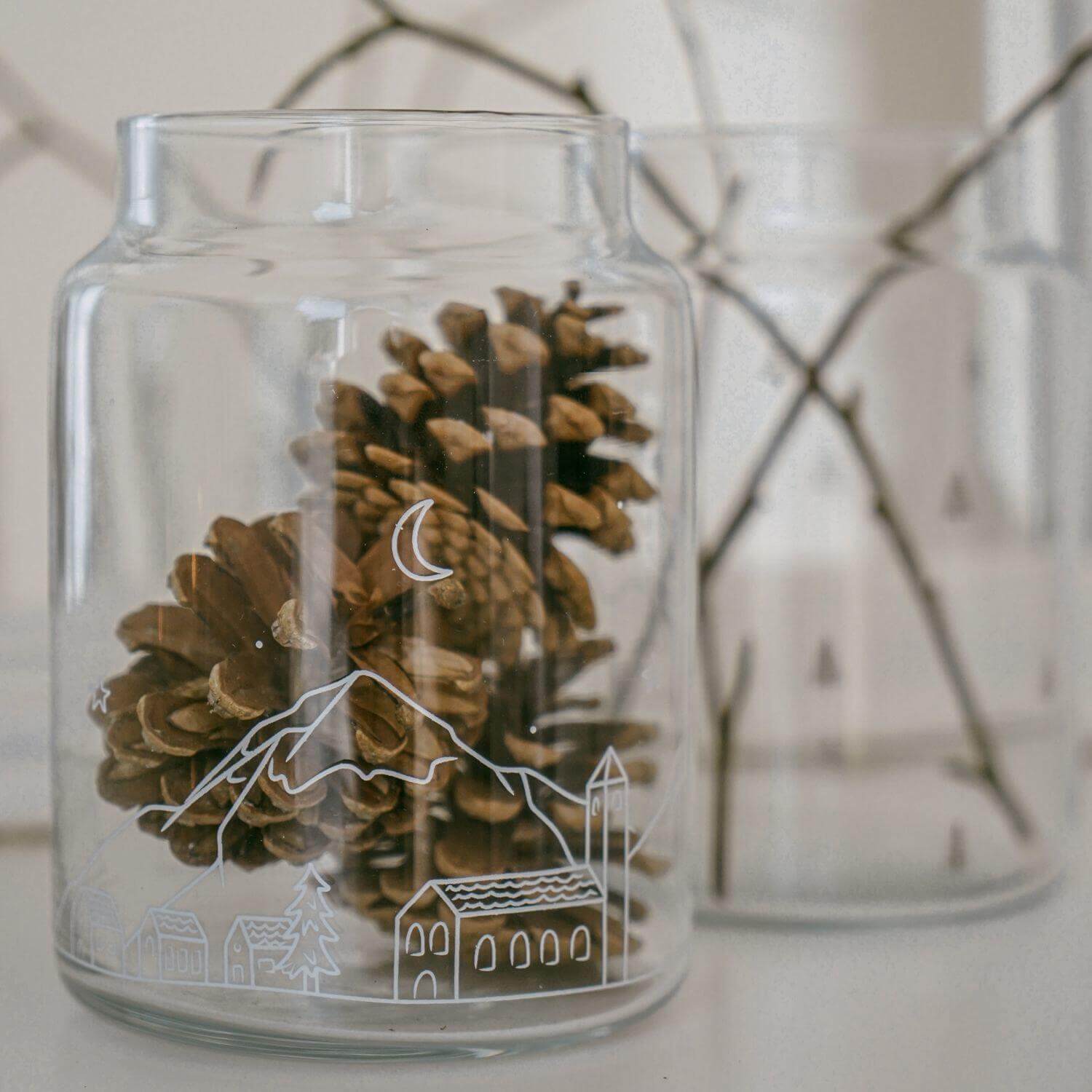 Vase aus Glas "Schneelandschaft" - 14x10 cm (Transparent/Weiß)