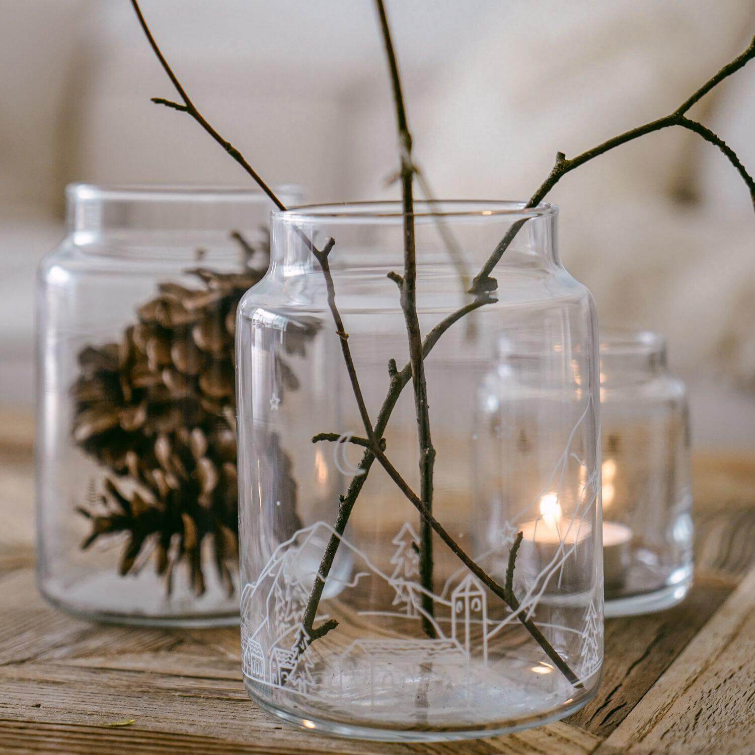 Vase aus Glas "Schneelandschaft" - 14x10 cm (Transparent/Weiß)