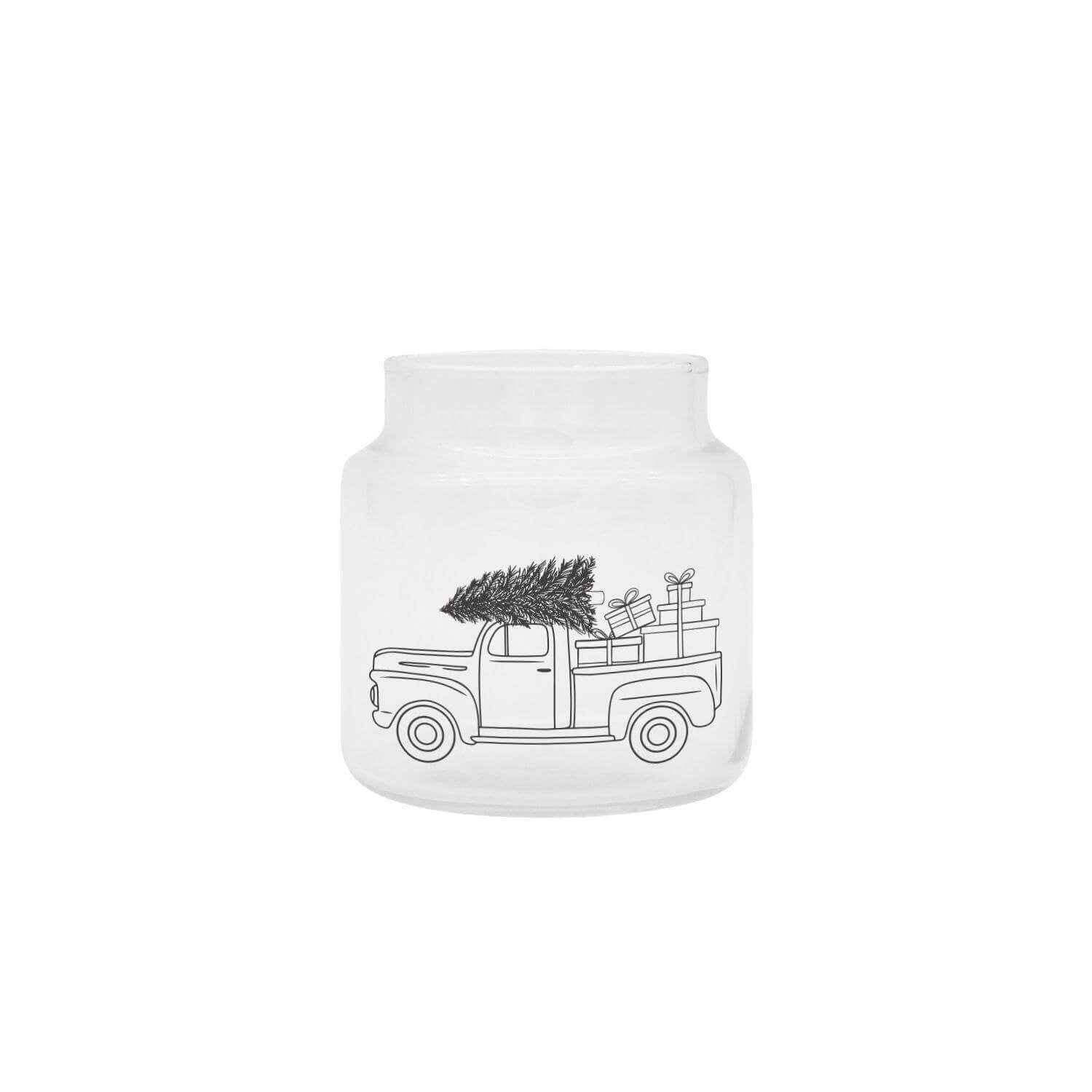 Vase aus Glas "Weihnachtsauto" - 10x9,5 cm (Transparent/Schwarz)