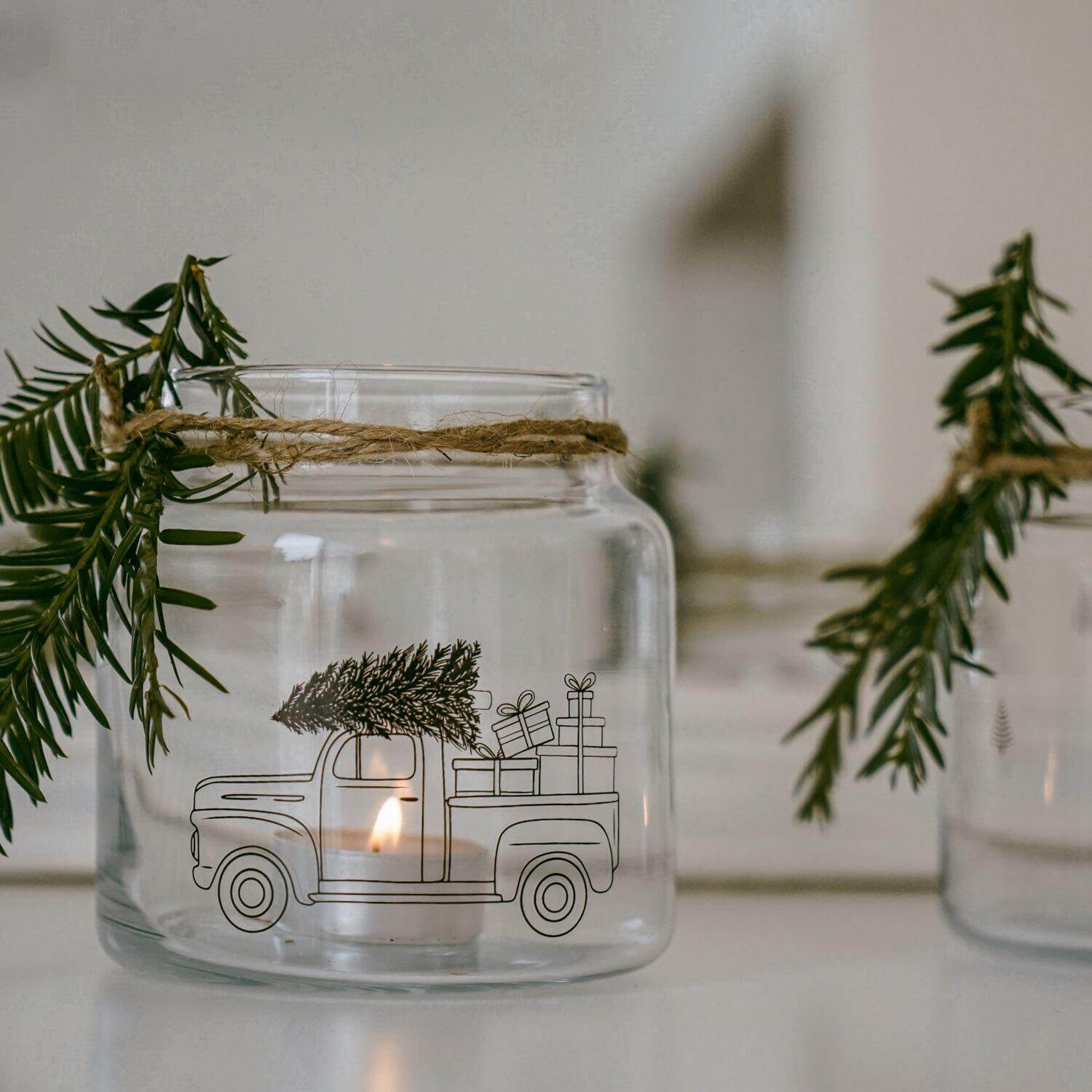 Vase aus Glas "Weihnachtsauto" - 10x9,5 cm (Transparent/Schwarz)