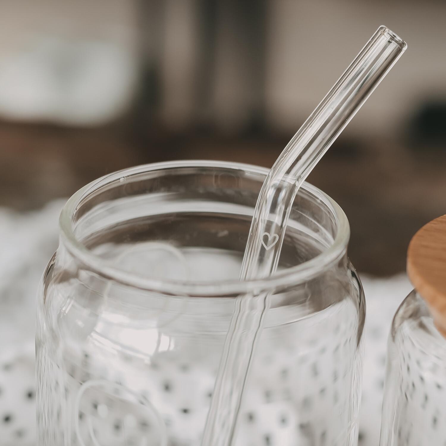 Glas-Strohhalm gebogen "Herz" im 4er Set (Transparent)