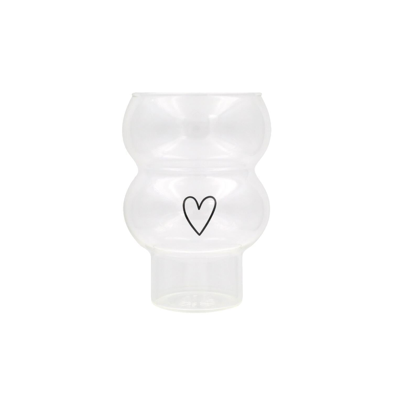 Trinkglas "Double Bubble Herz" (Transparent/Schwarz)
