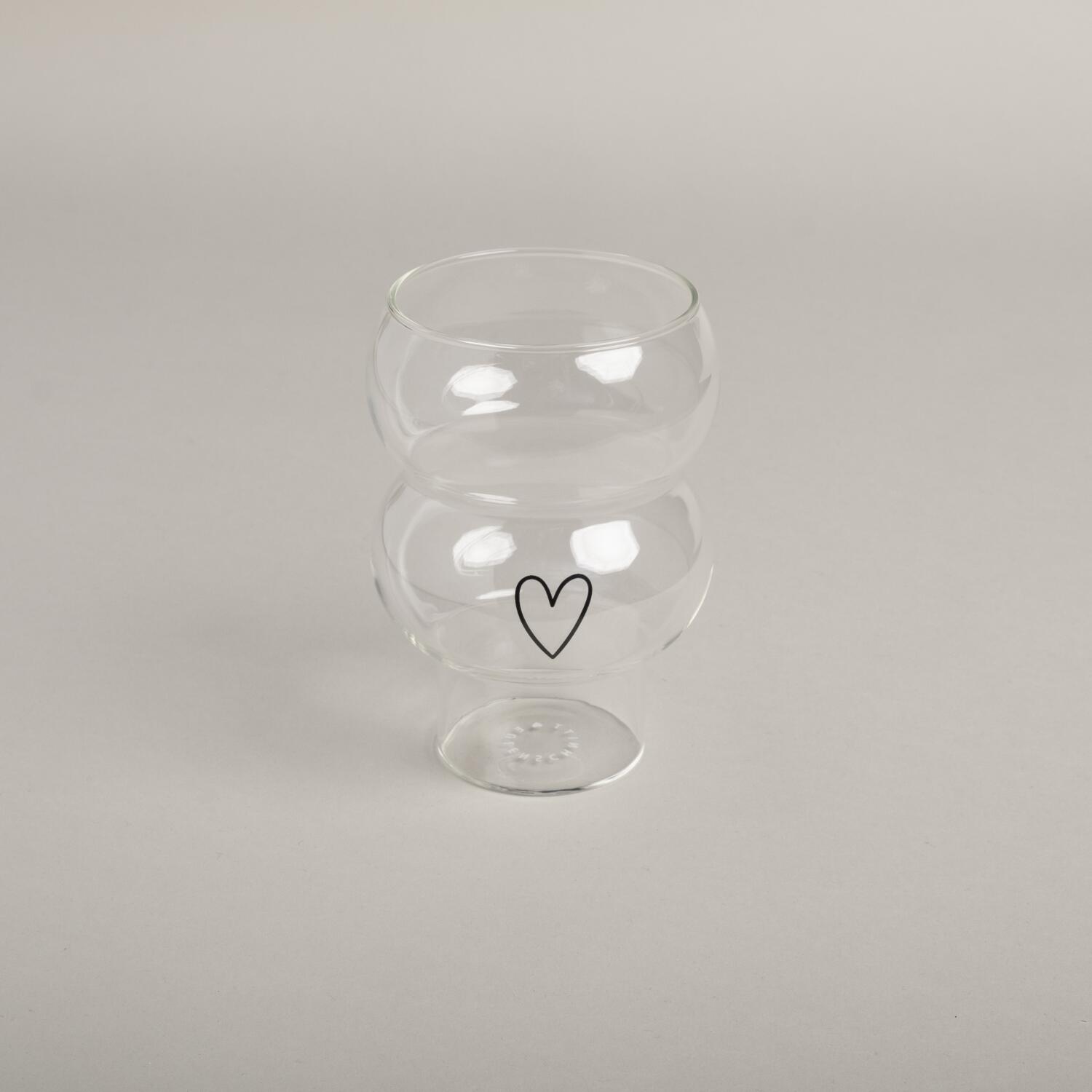 Trinkglas "Double Bubble Herz" (Transparent/Schwarz)