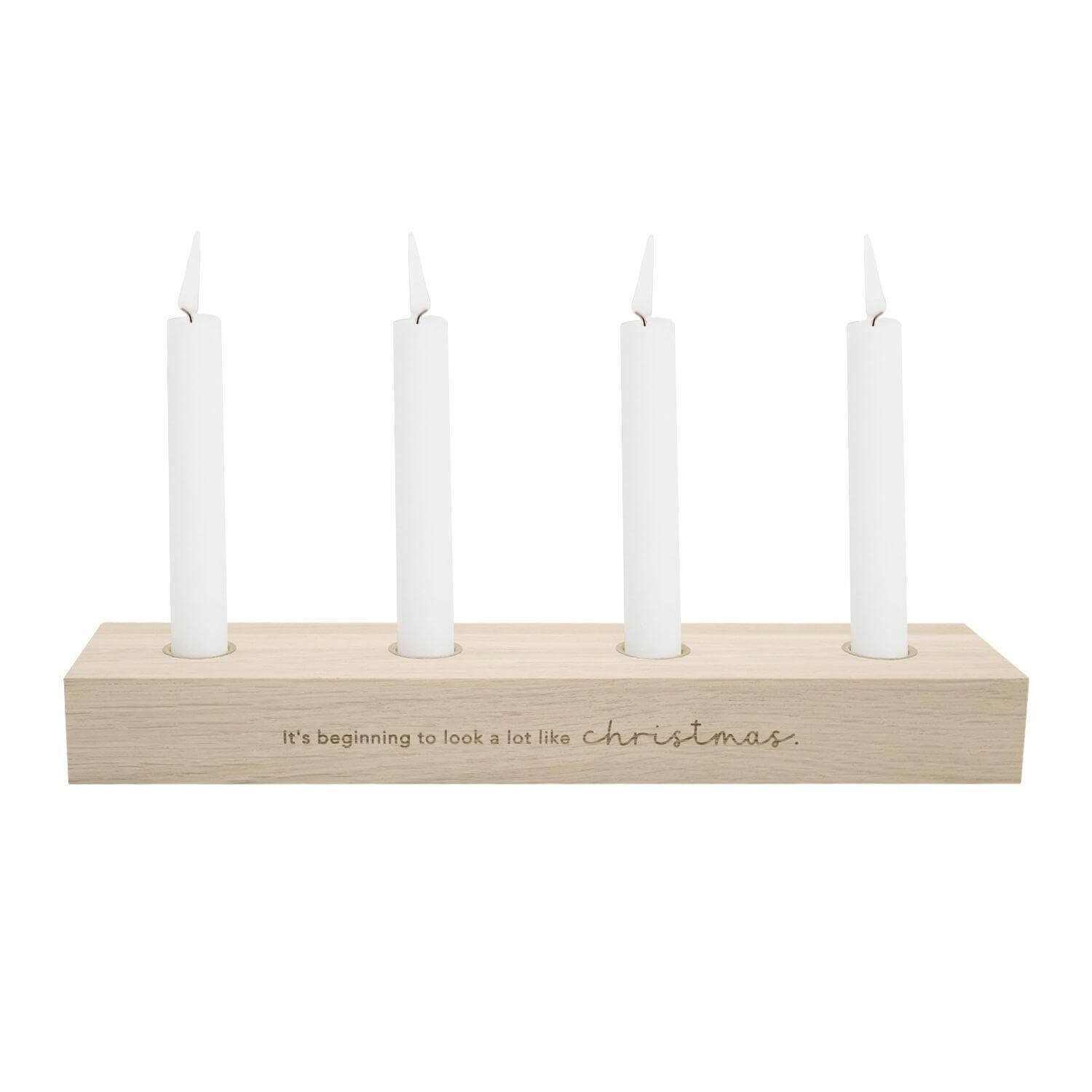 Adventskerzenbrett aus Eiche "Christmas" - 35x8x4 cm (Natur)
