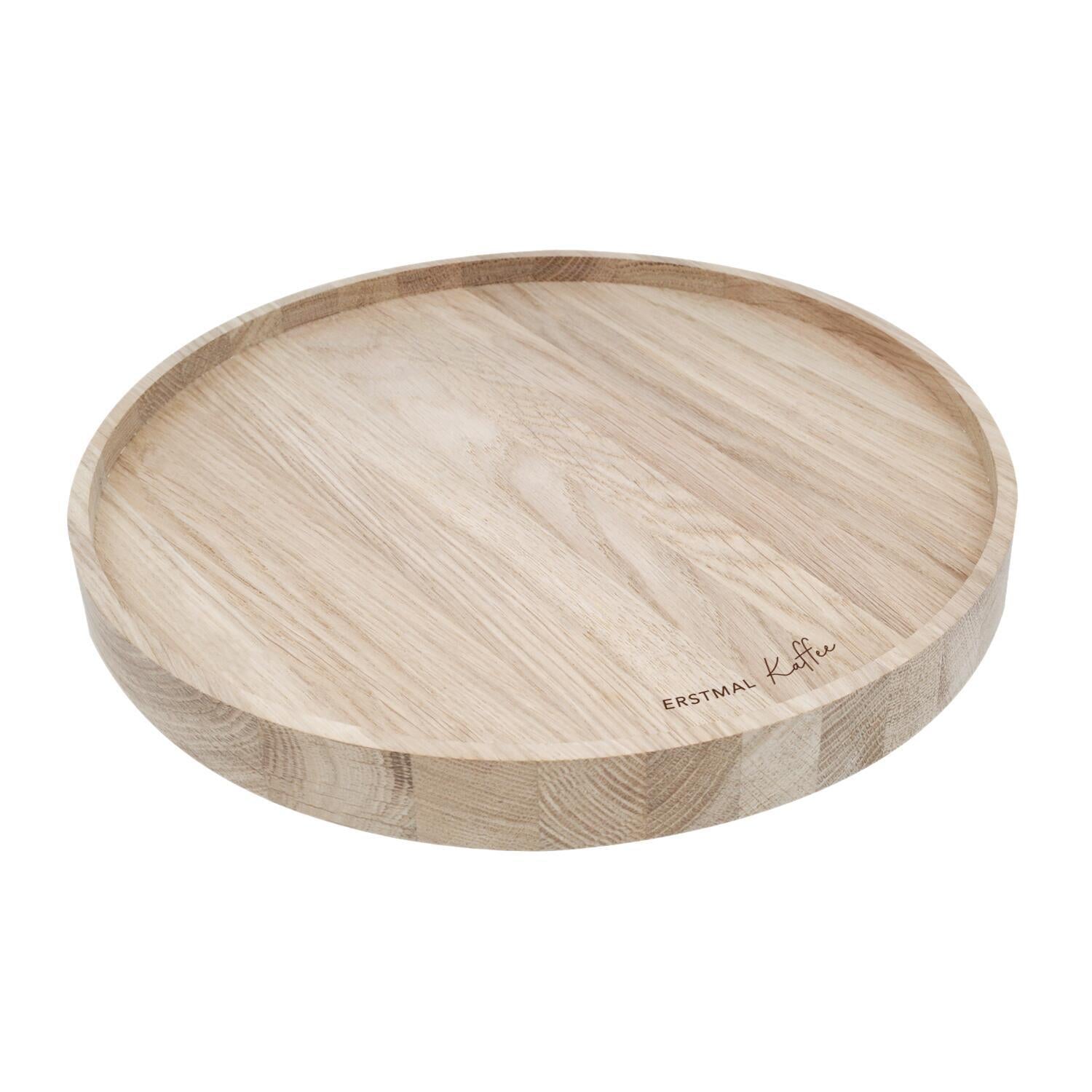 Drehteller aus Eiche "Erstmal Kaffee" - 28 cm (Natur)