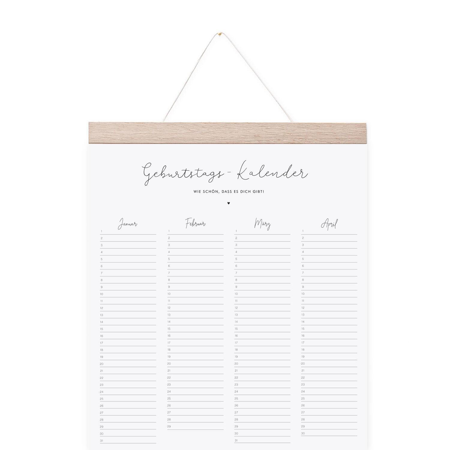 Geburtstagskalender - 29,7 x 84 cm (Weiß)