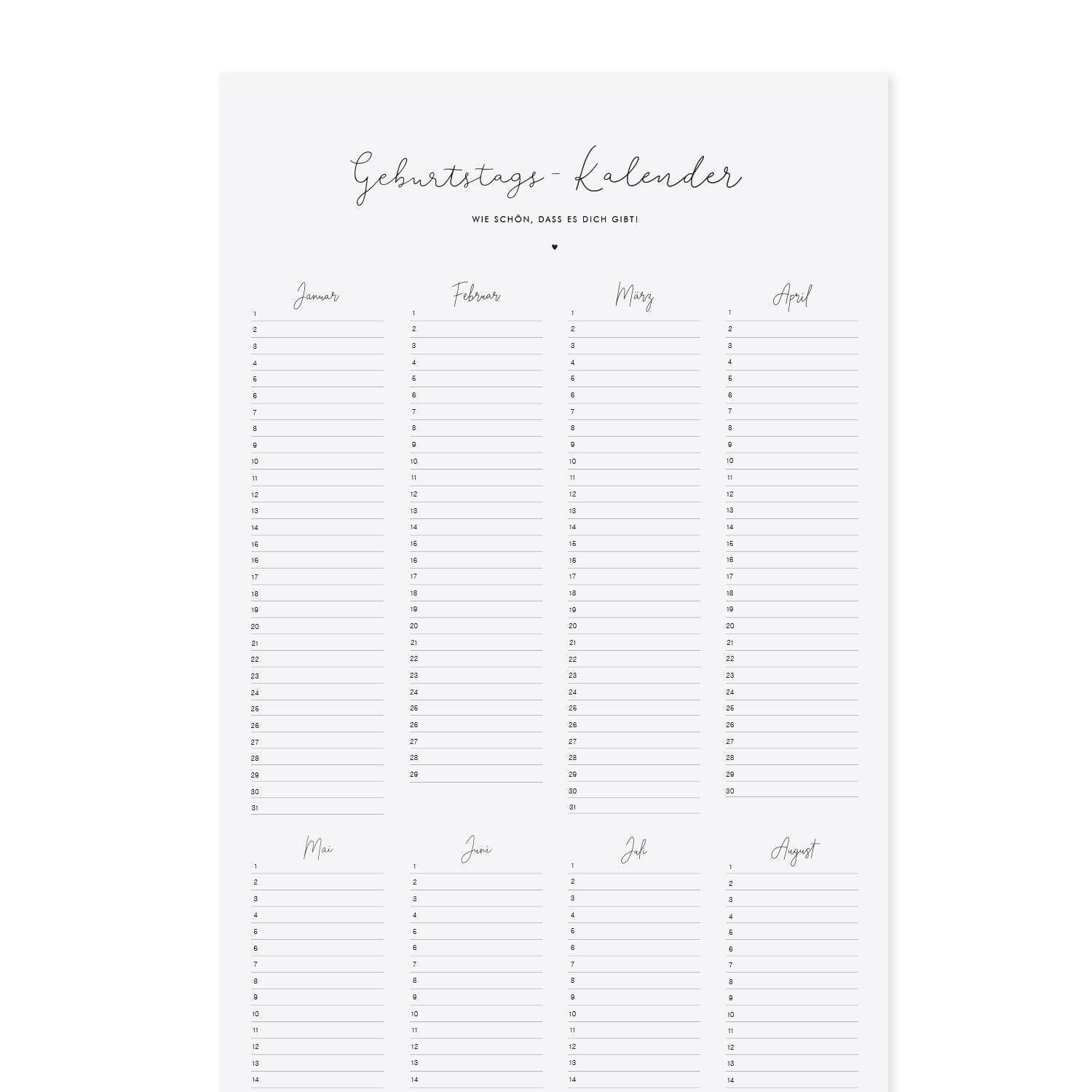 Geburtstagskalender - 29,7 x 84 cm (Weiß)