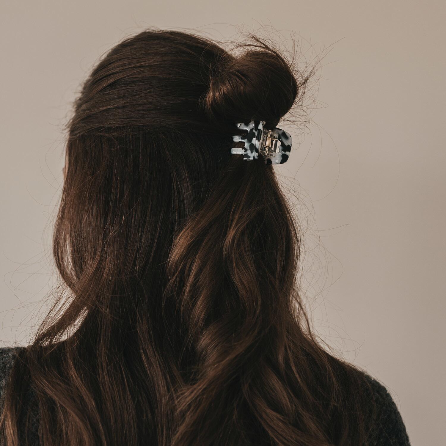 Kleine Haarspange "Herz" (Schwarz/Pearl)
