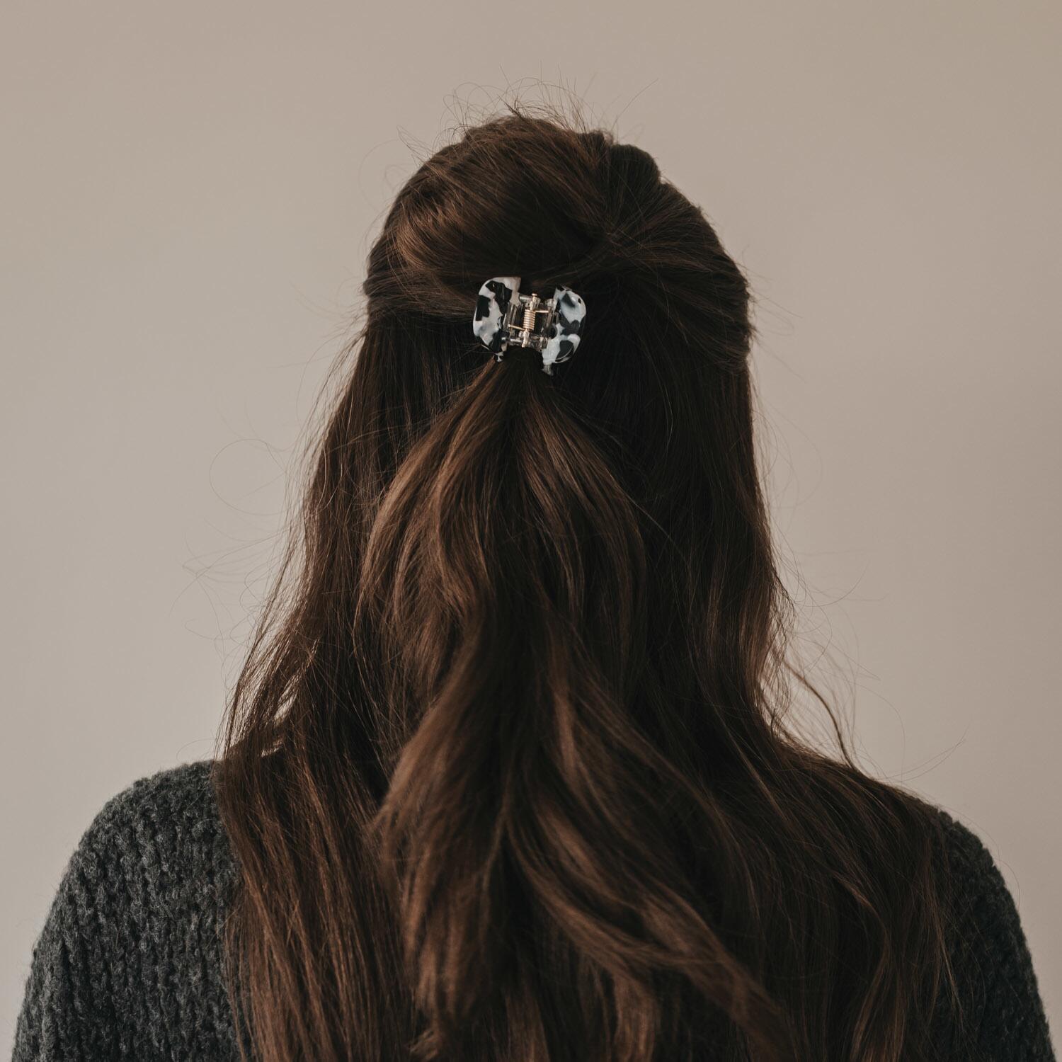 Kleine Haarspange "Herz" (Schwarz/Pearl)