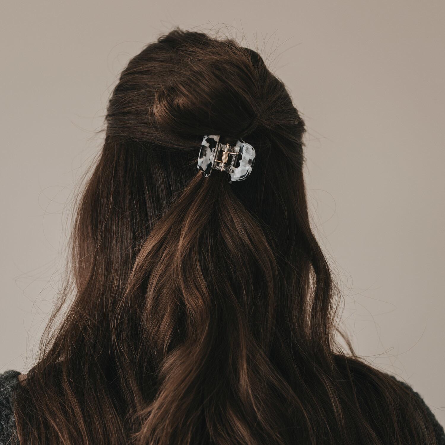 Kleine Haarspange "Herz" (Schwarz/Pearl)
