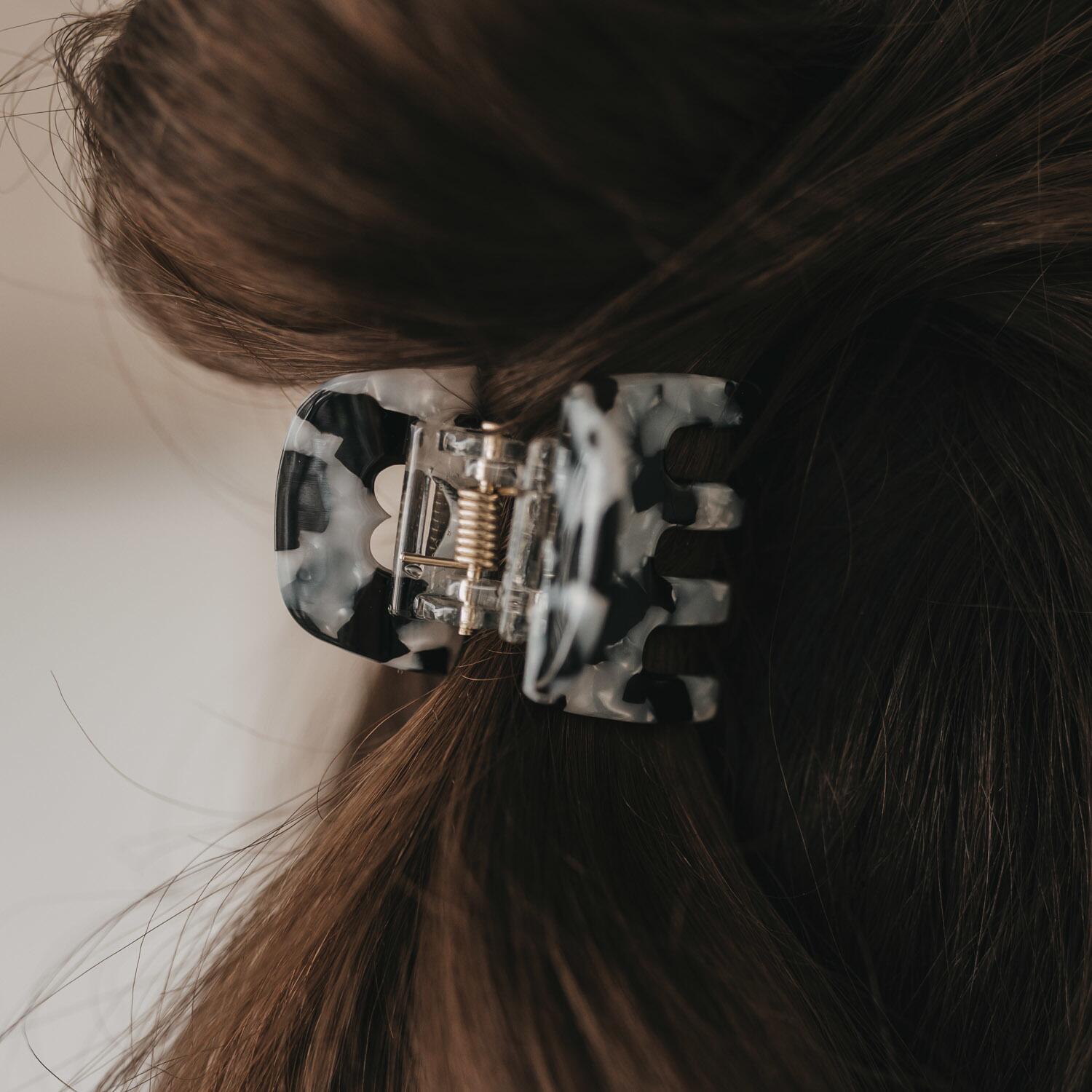 Kleine Haarspange "Herz" (Schwarz/Pearl)