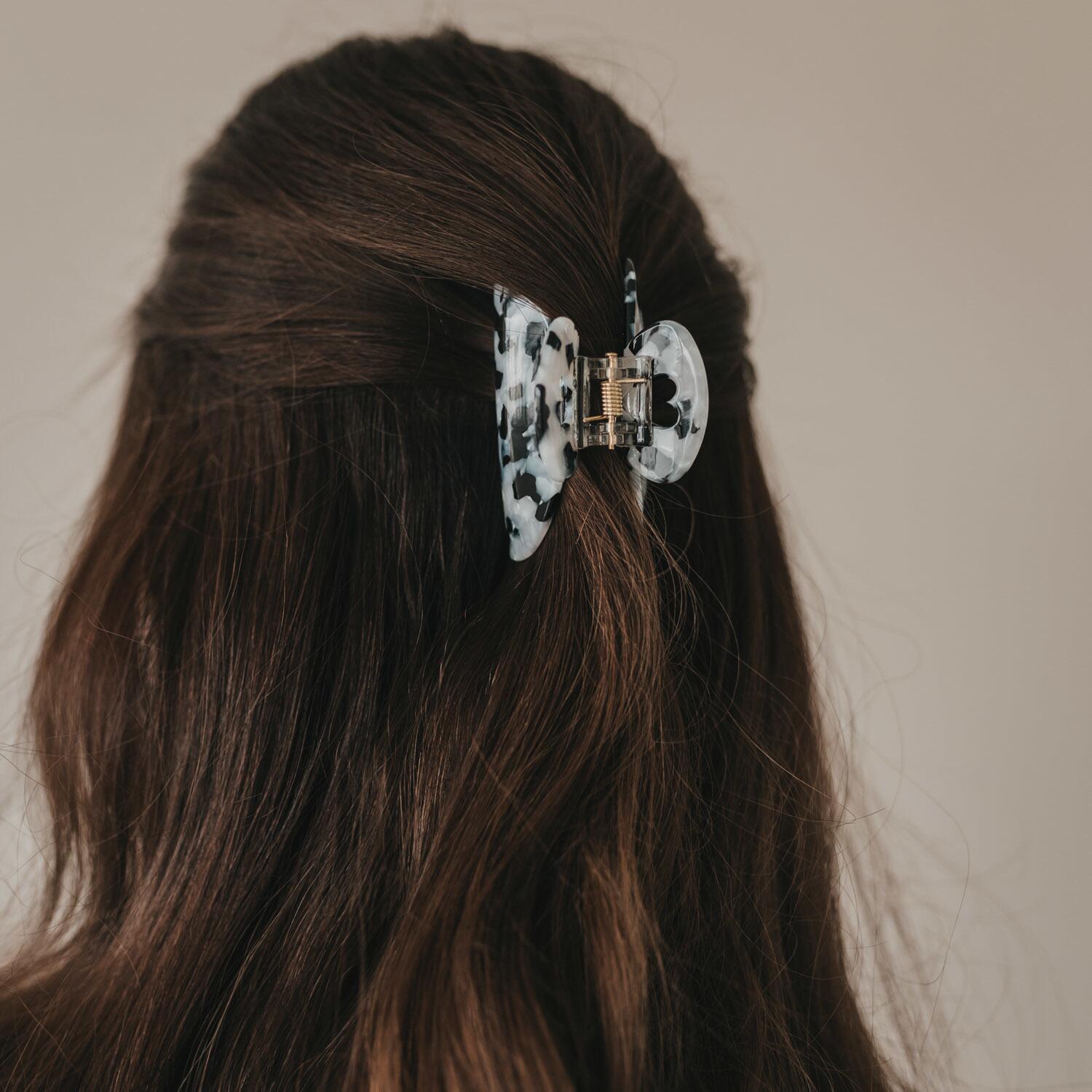 Große Haarspange "Herz" (Schwarz/Pearl)