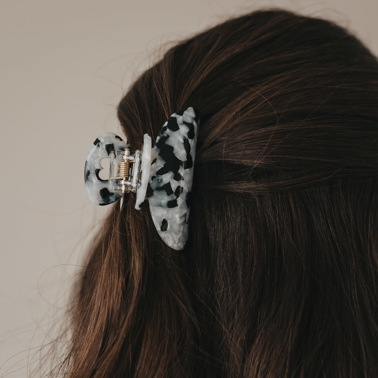 Große Haarspange "Herz" (Schwarz/Pearl)