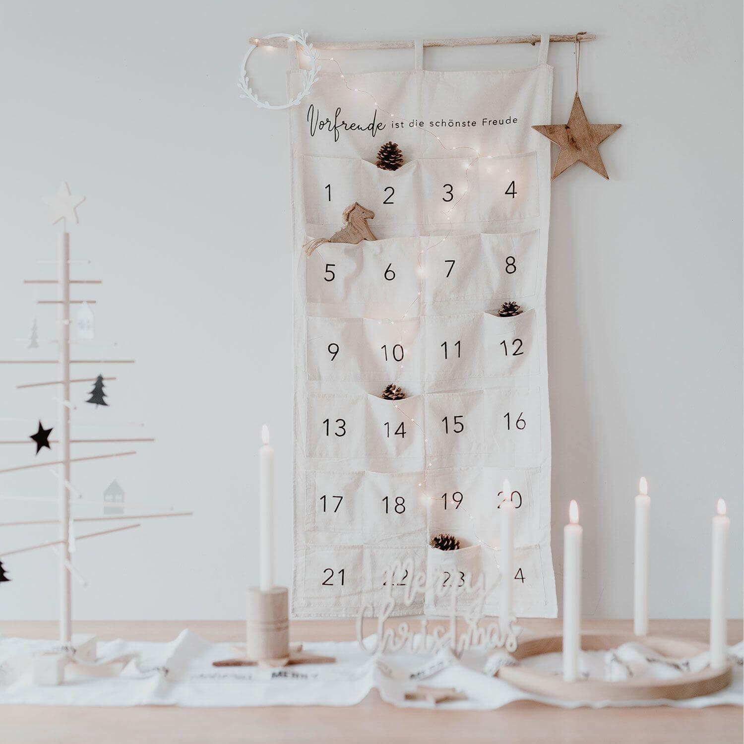 Adventskalender "Vorfreude" - 120x60 cm (Creme)