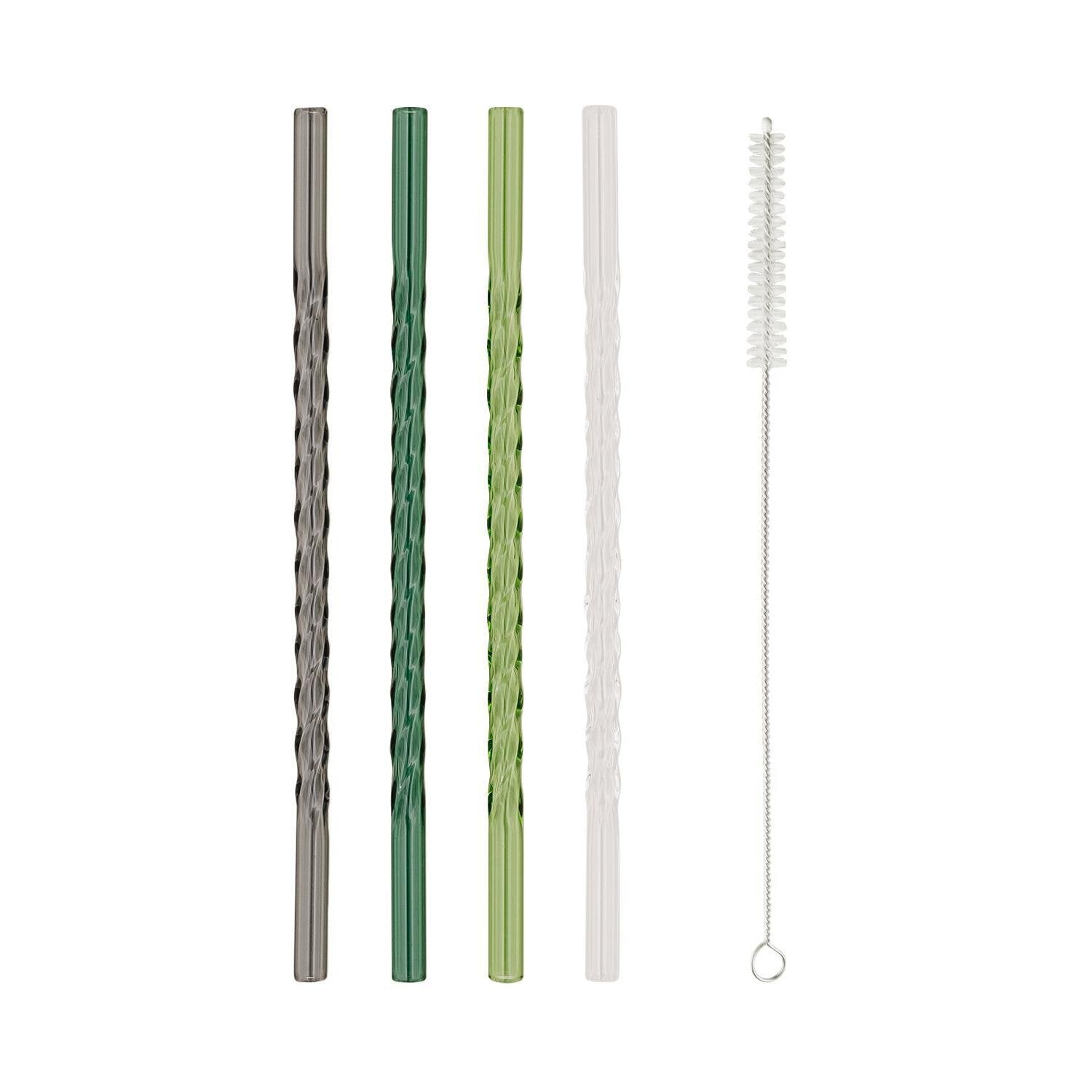 Gedrehte Glas-Strohhalme im 4er Set - 20 cm (Grün/Anthrazit/Transparent)