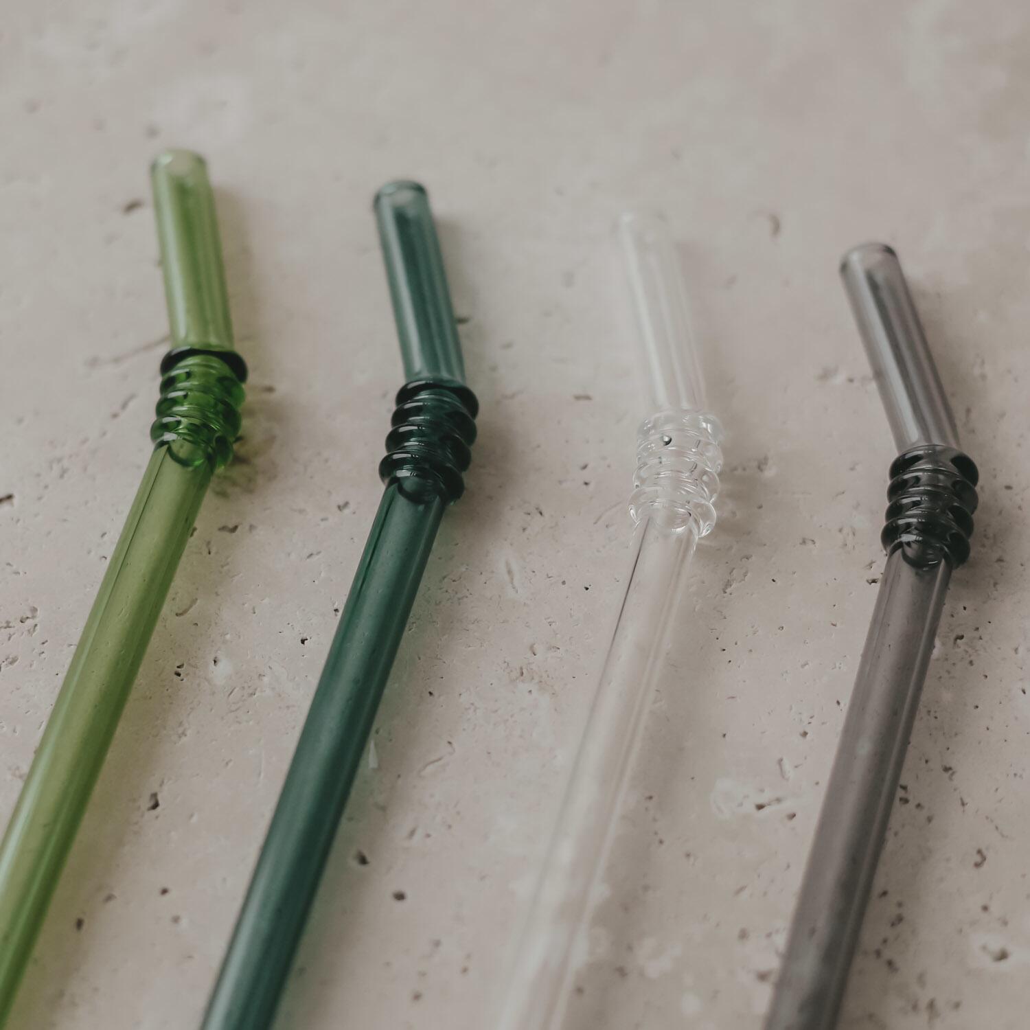 Geknickte Glas-Strohhalme im 4er-Set - 20 cm (Grün/Anthrazit/Transparent)