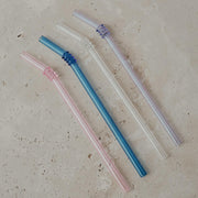 Geknickte Glas-Strohhalme im 4er-Set - 20 cm (Rosa/Flieder/Transparent/Blau)