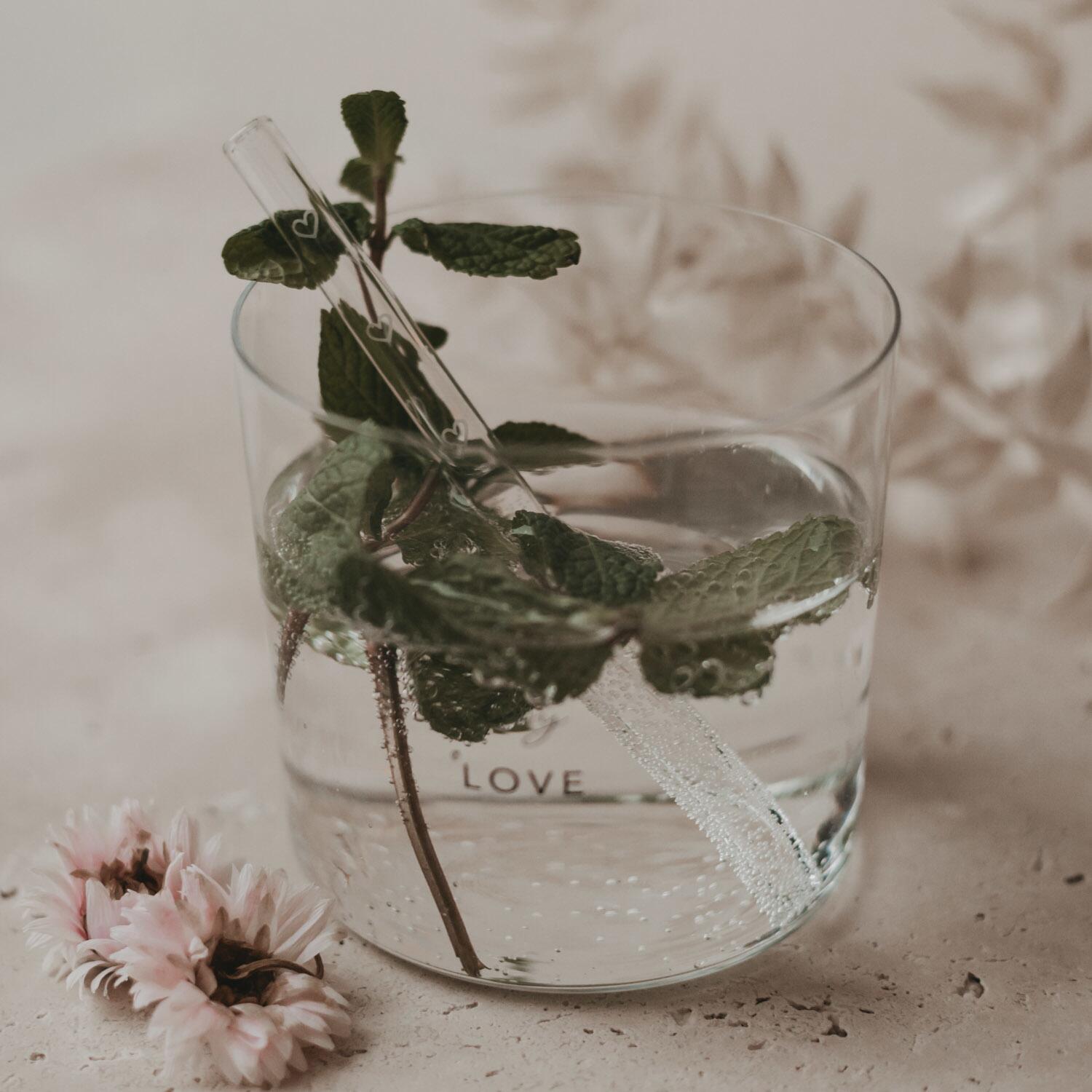 Glas-Strohhalme "Herzen" im 4er-Set - 13 cm (Transparent/Weiß)