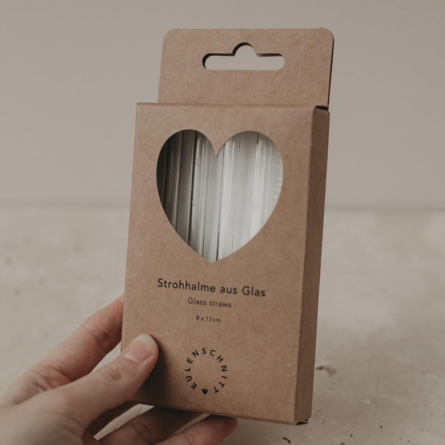 Glas-Strohhalme "Smileys" im 4er-Set - 13 cm (Transparent/Weiß)