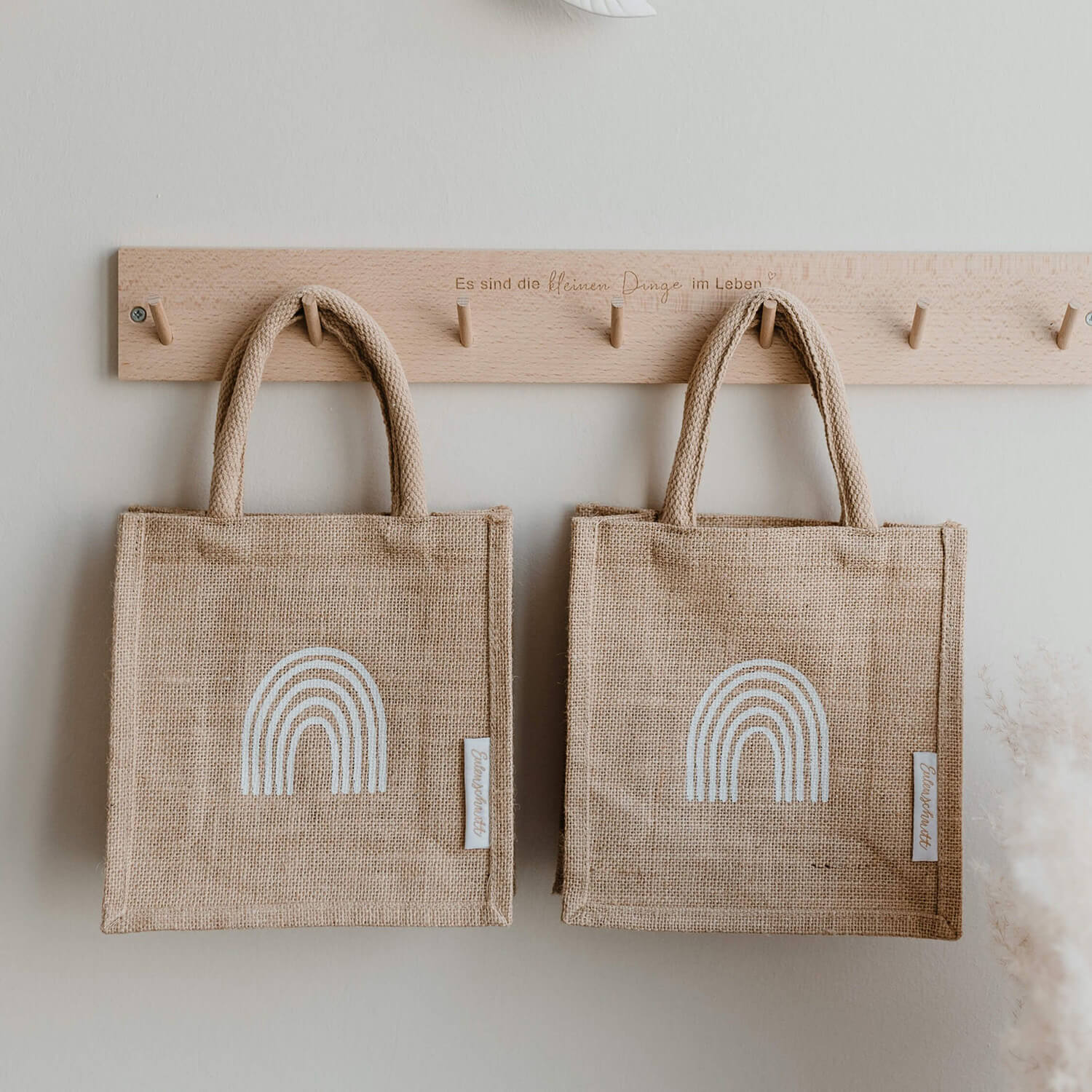 Mini Jute-Shopper "Regenbogen" - 2er-Set (Natur)