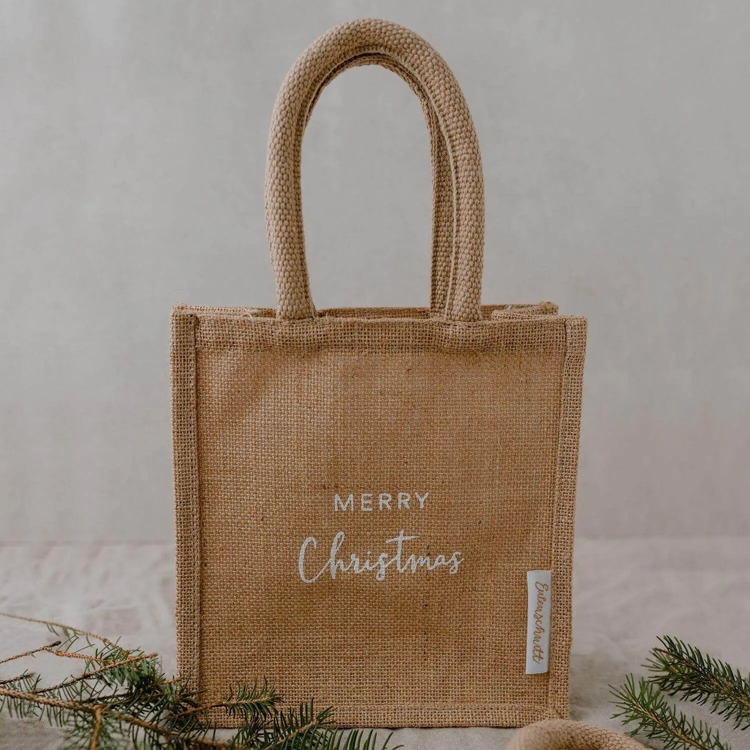 Mini Jute Shopper "Christmas" - 23x23x10 cm (Natur) Eulenschnitt