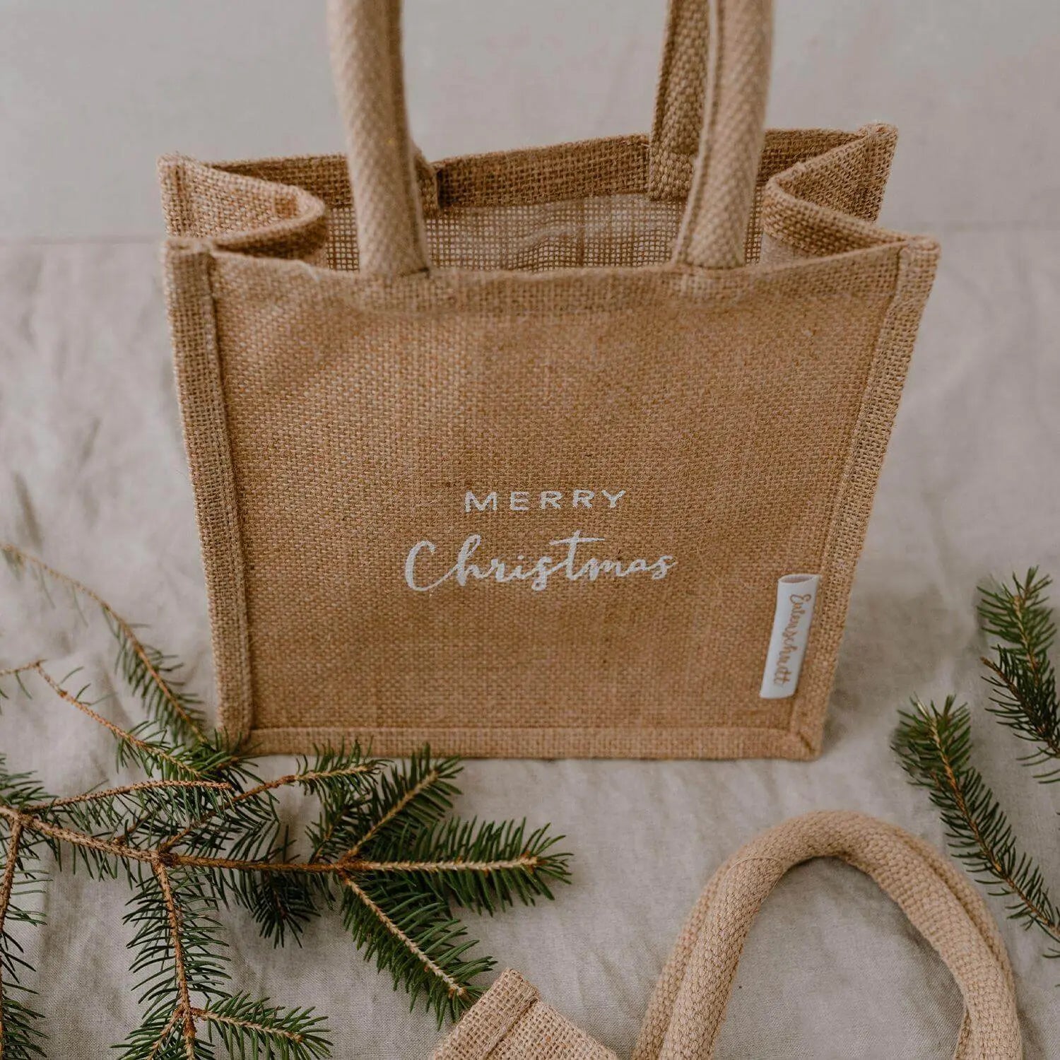 Mini Jute Shopper "Christmas" - 23x23x10 cm (Natur) Eulenschnitt