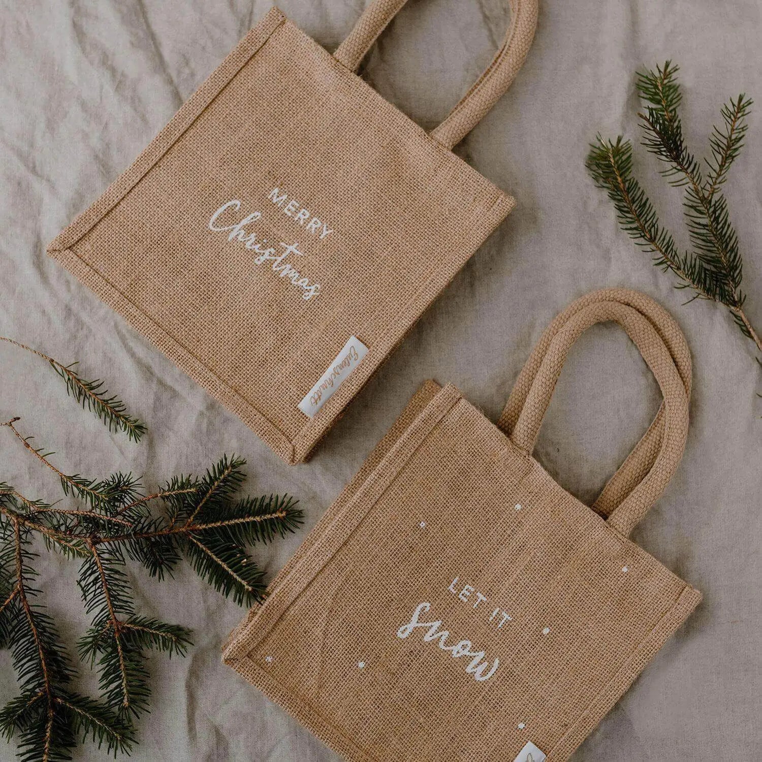Mini Jute Shopper "Christmas" - 23x23x10 cm (Natur) Eulenschnitt