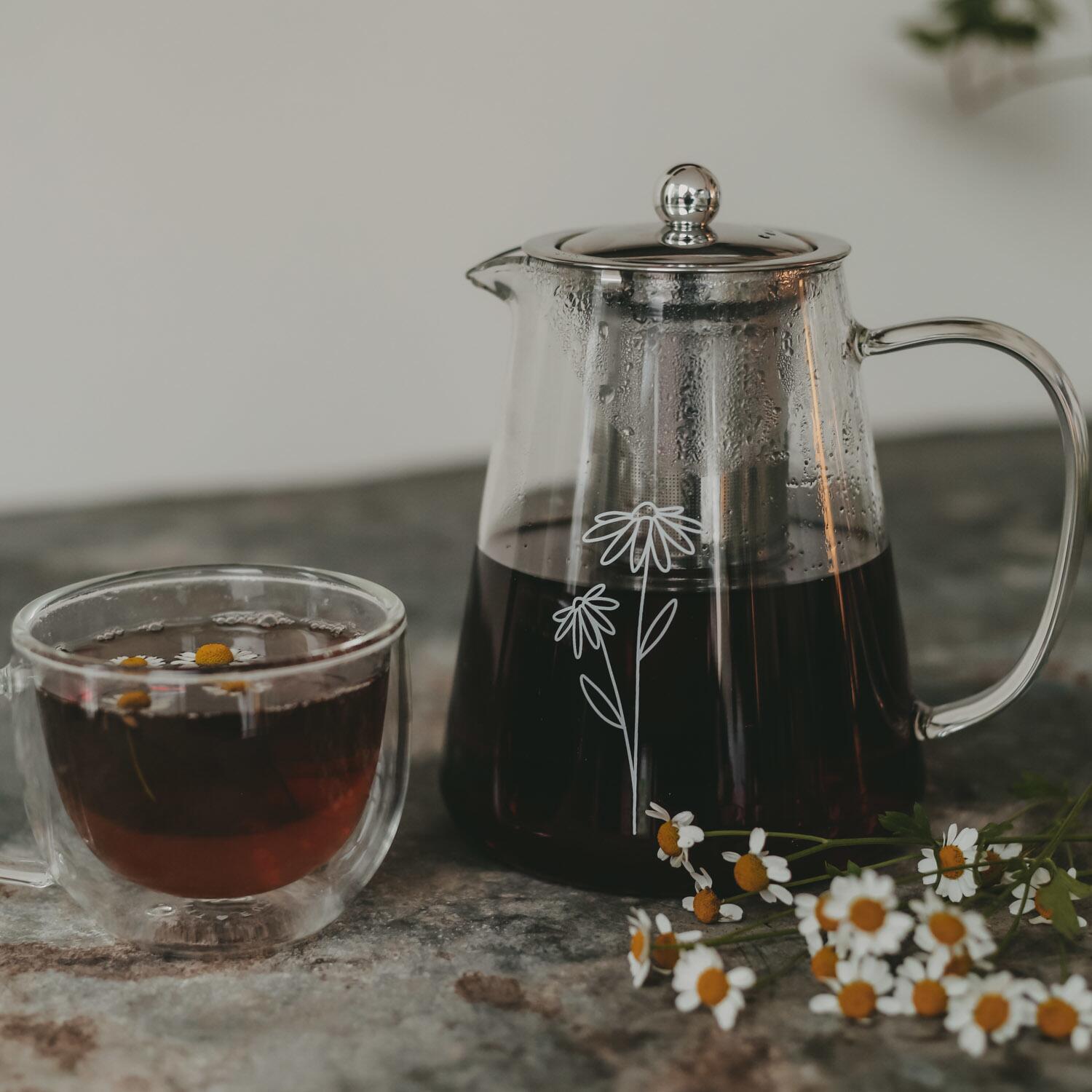 Teekanne "Daisy" - 1,2 l (Transparent/Weiß)