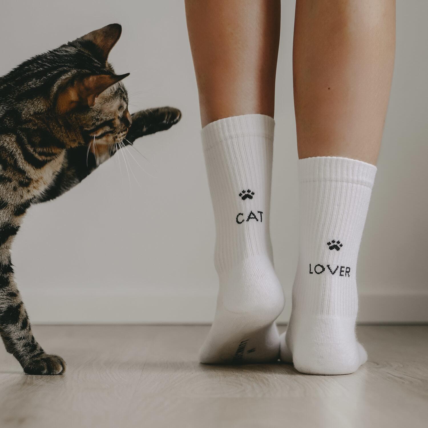 Socken "Cat Lover" - 39-42 (Weiß) Eulenschnitt