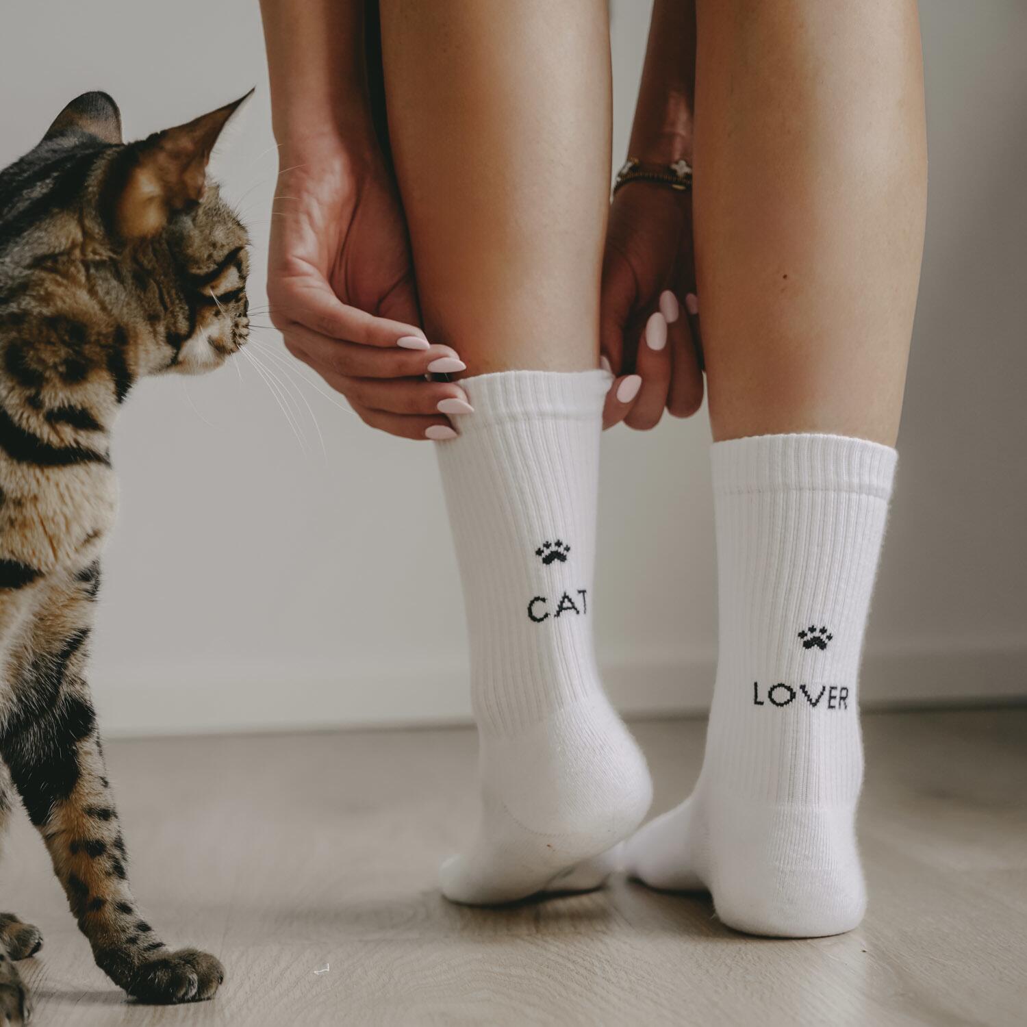 Socken "Cat Lover" - 39-42 (Weiß) Eulenschnitt