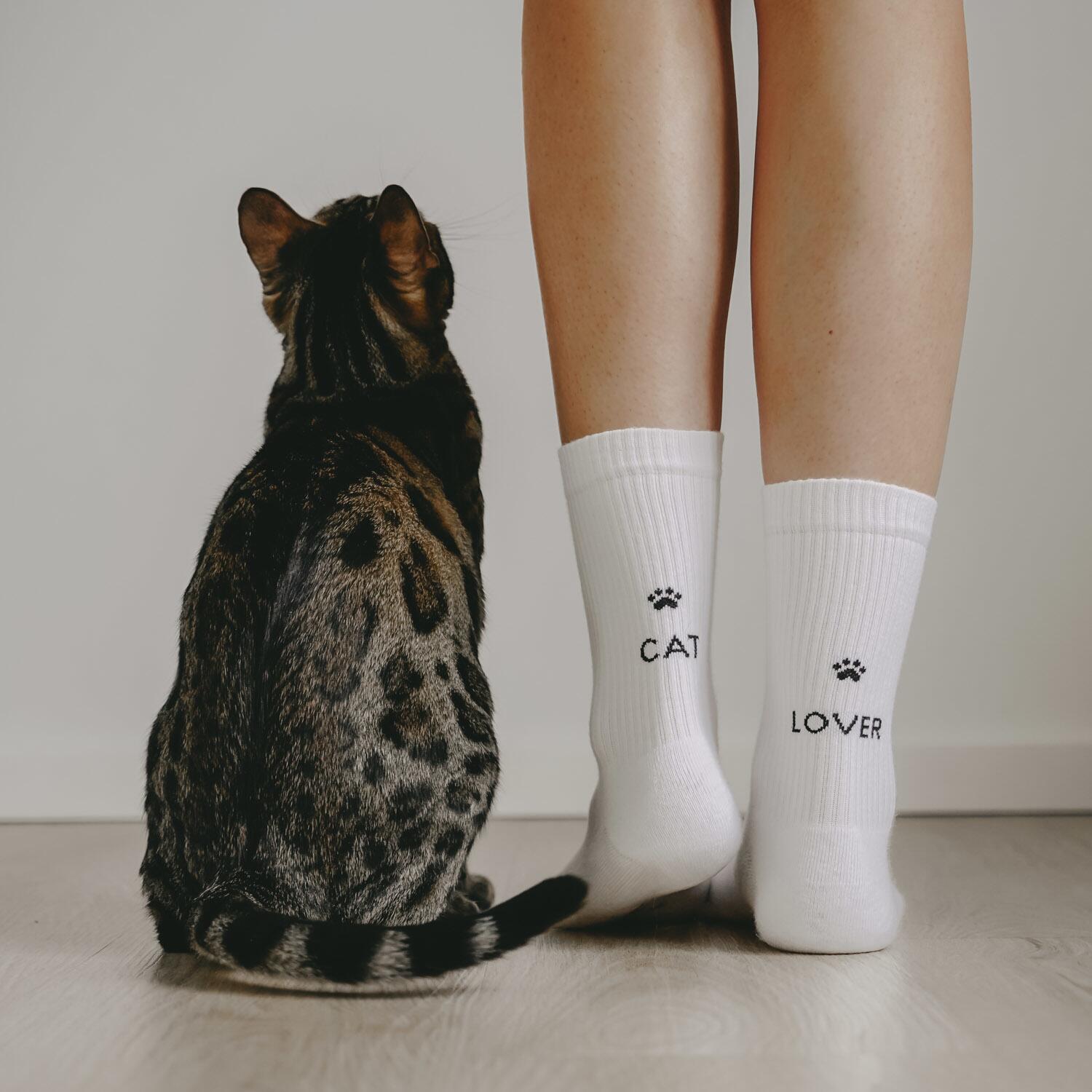 Socken "Cat Lover" - 39-42 (Weiß) Eulenschnitt