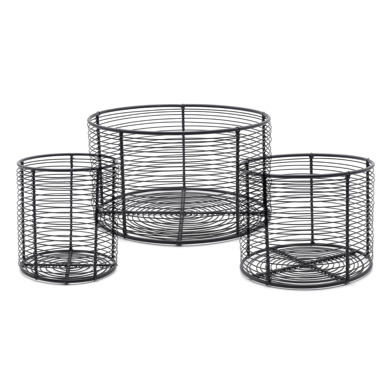 Drahtkörbe rund im 3er Set - 27 cm (Schwarz)