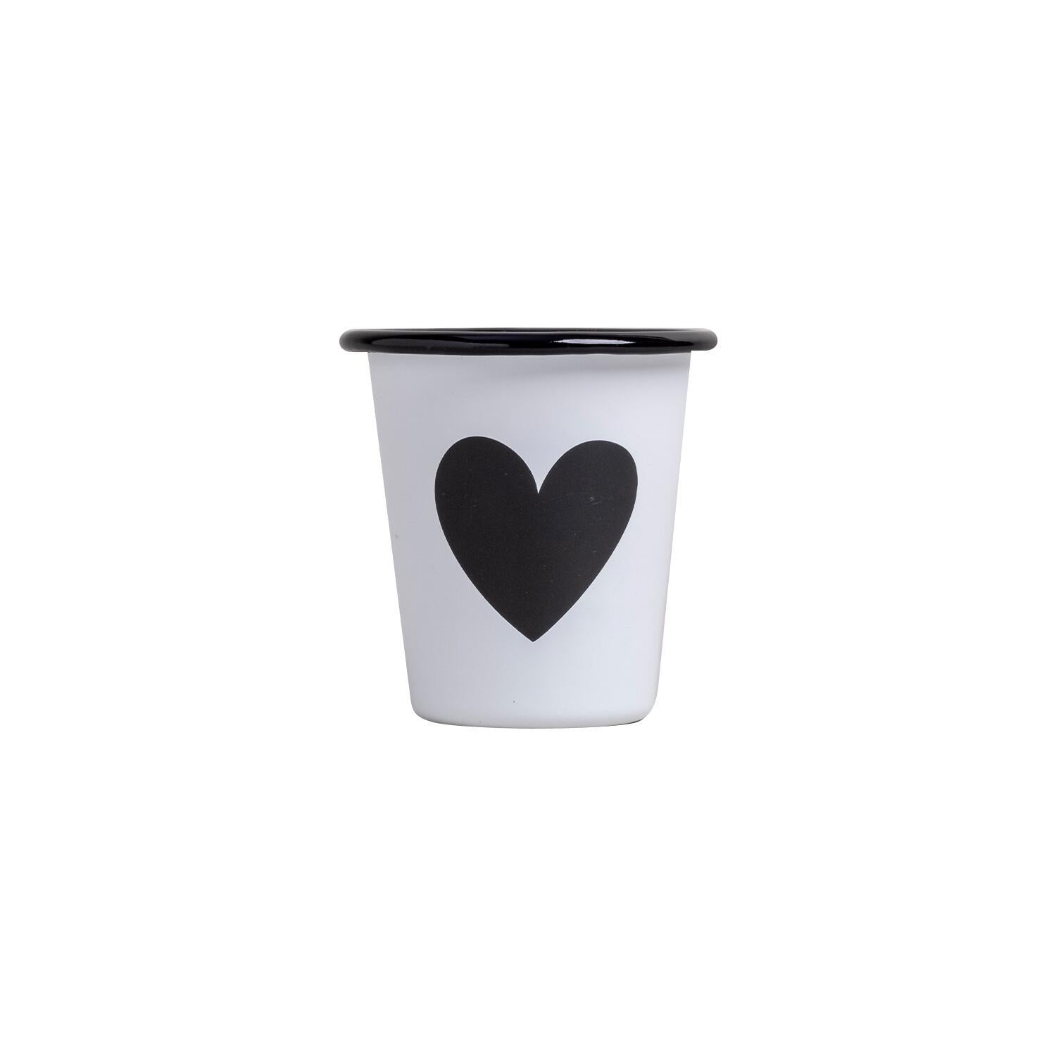 Emaille Becher "Herz" - 290 ml (Weiß/Schwarz)