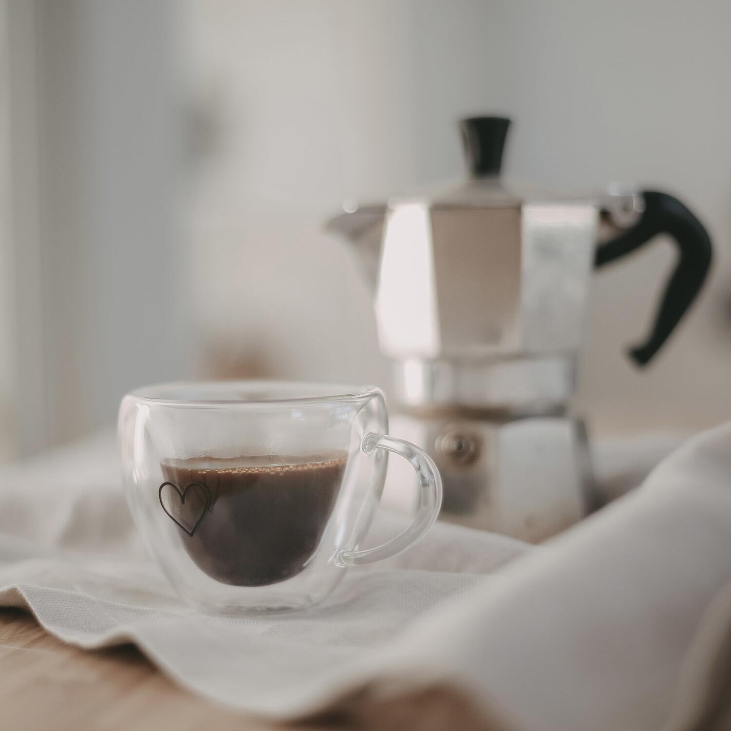 Doppelwandiges Espressoglas "Herz" mit Henkel - 100 ml (Transparent)