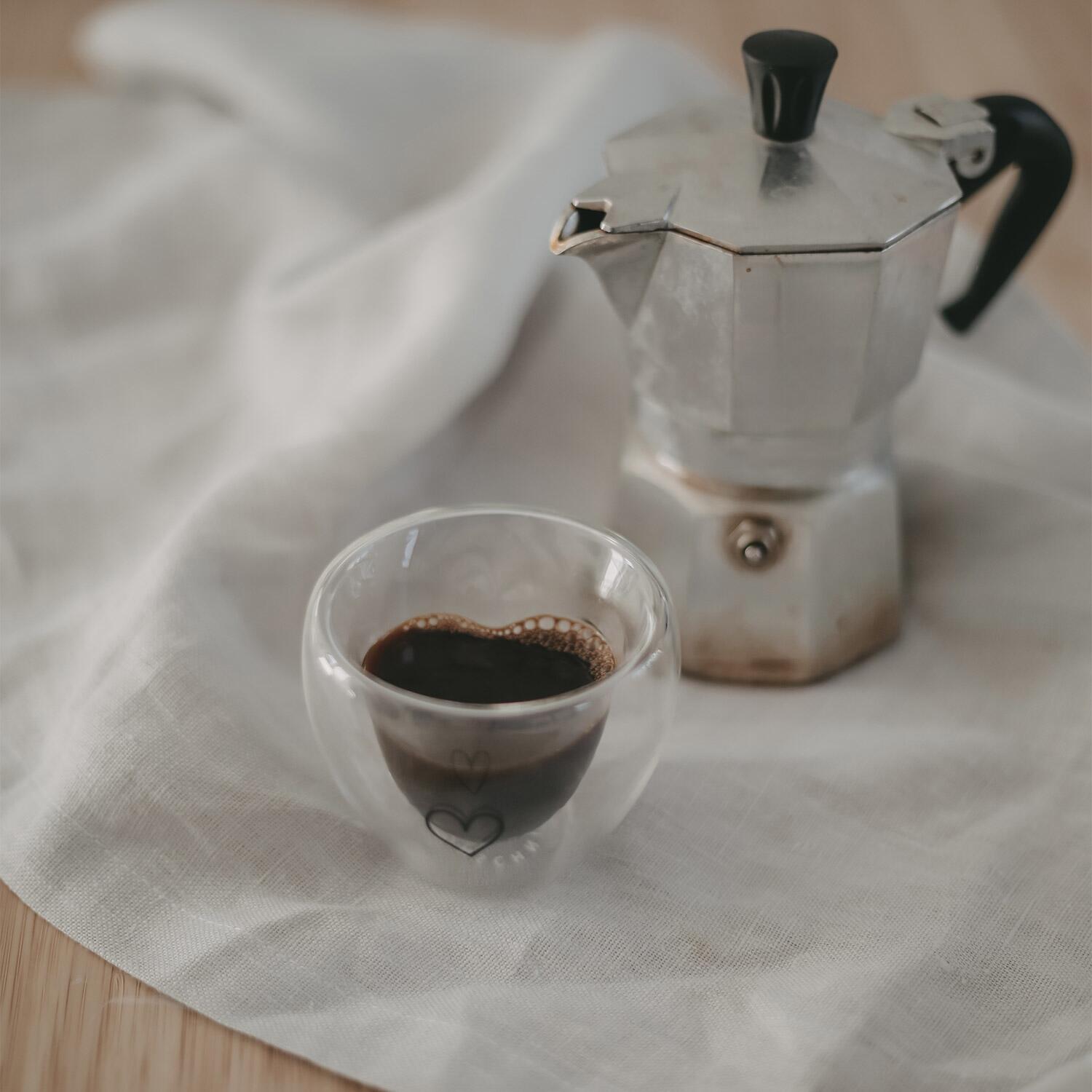 Doppelwandiges Espressoglas "Herz" ohne Henkel - 100 ml (Transparent)