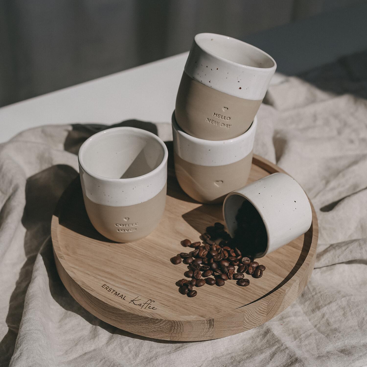 Drehteller aus Eiche "Erstmal Kaffee" - 28 cm (Natur) Eulenschnitt