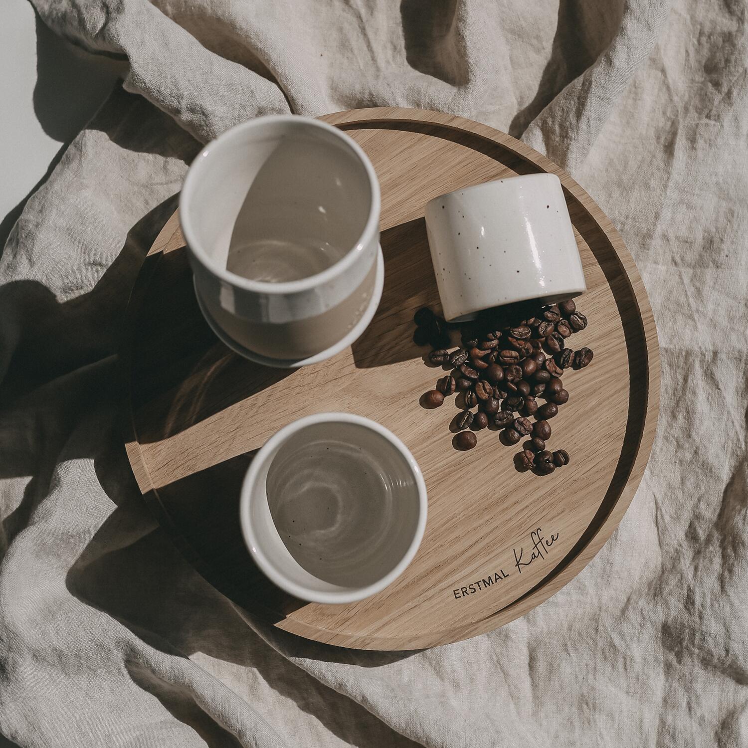 Drehteller aus Eiche "Erstmal Kaffee" - 28 cm (Natur) Eulenschnitt
