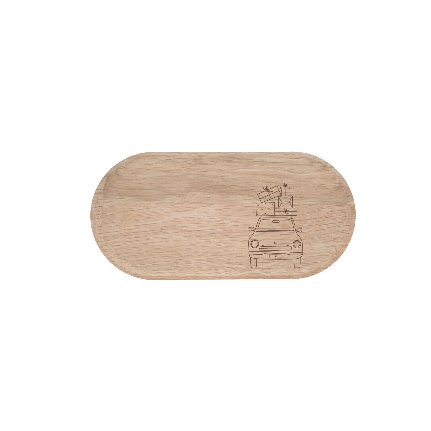 Mini Tablett "Weihnachtsauto" - 25x12x1,5 cm (Natur)