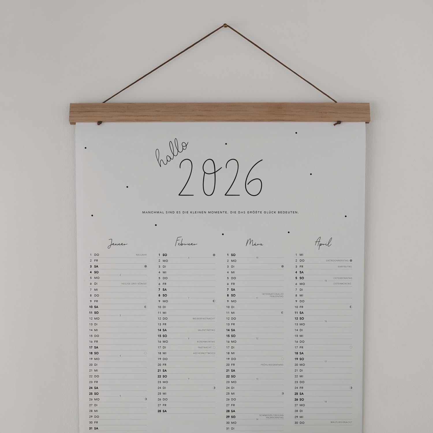 Wandkalender 2026 - 29,7x84 cm (Weiß) Eulenschnitt